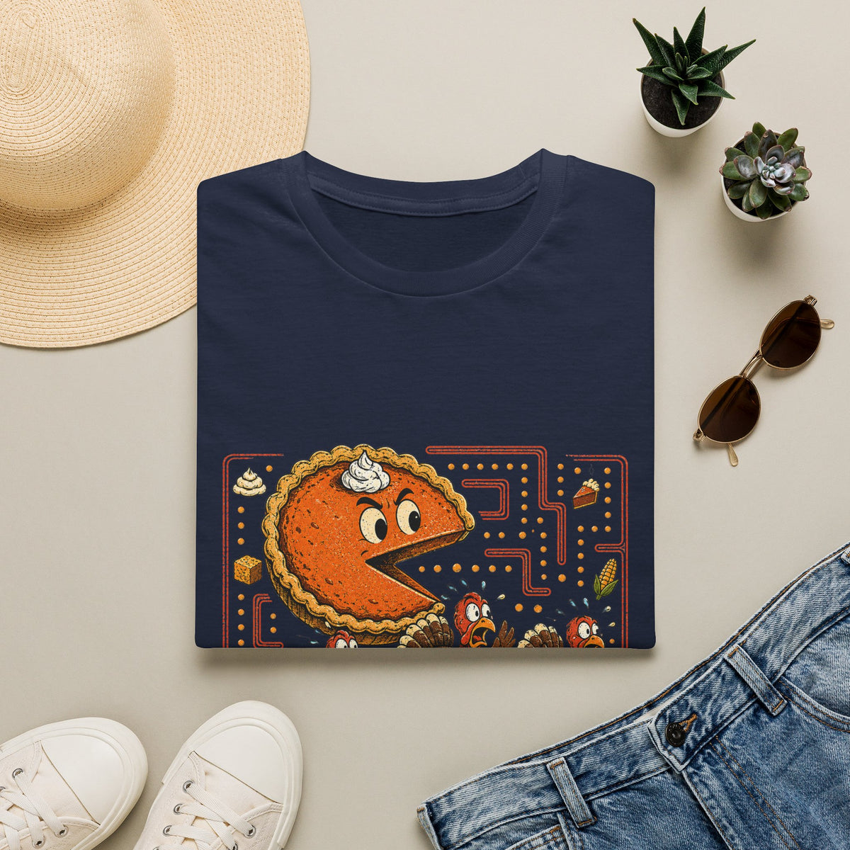 Retro Pie Monster T-Shirt — Funny Pac-Maze Dessert Gamer Tee