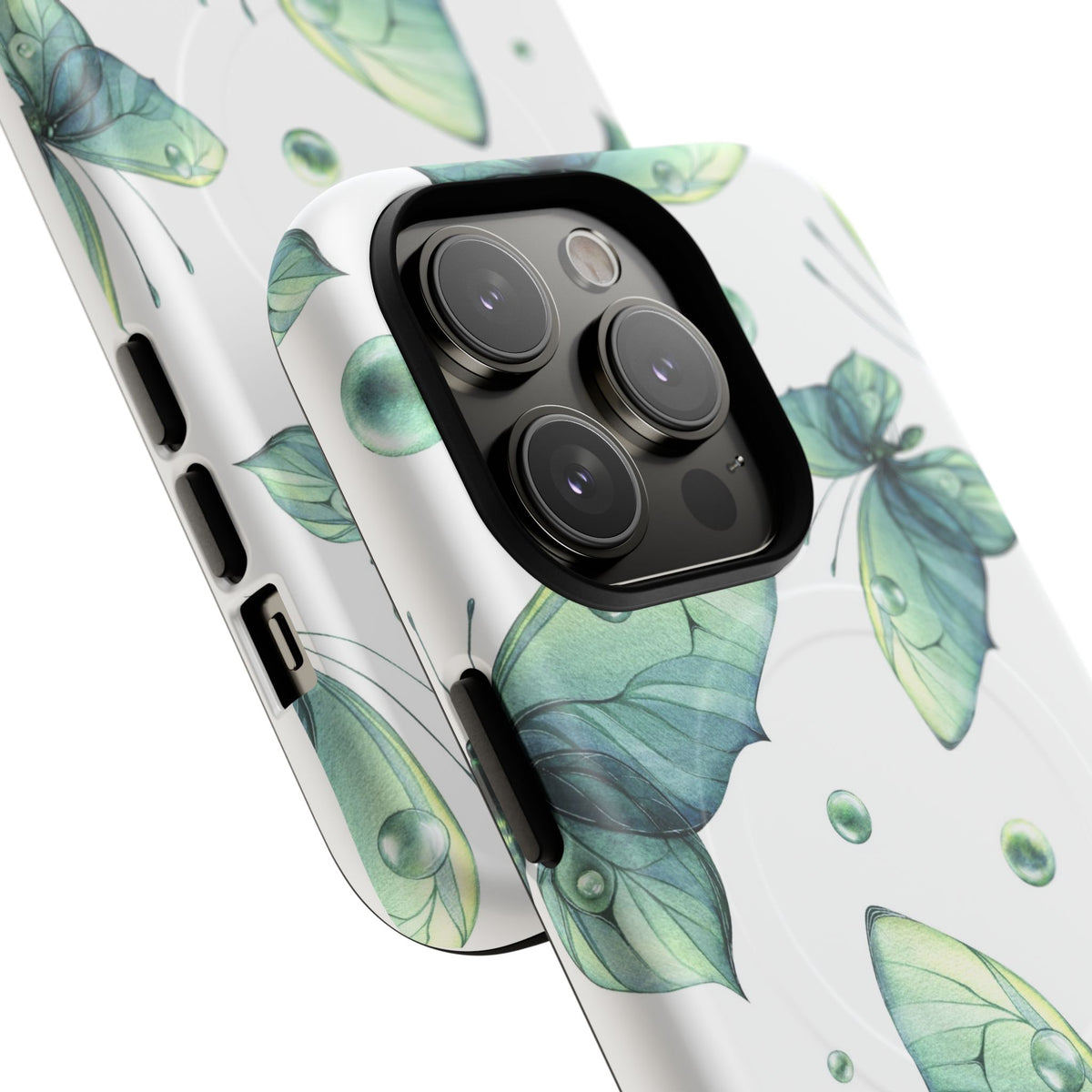 Butterfly Watercolor Magnetic Phone Case — Green Floral Tough Protective Cover