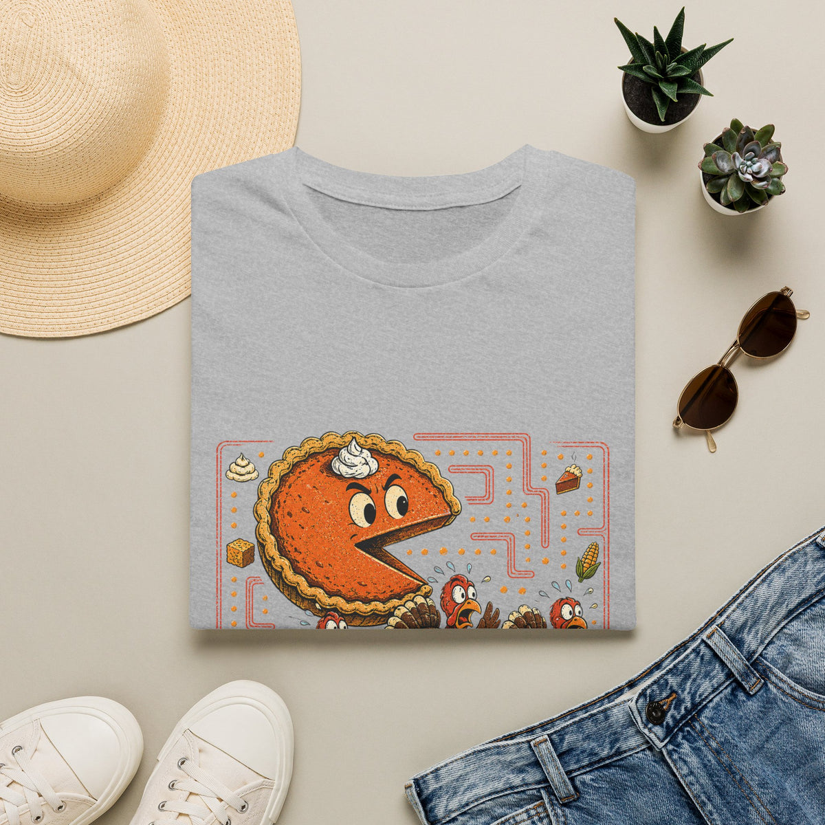 Retro Pie Monster T-Shirt — Funny Pac-Maze Dessert Gamer Tee