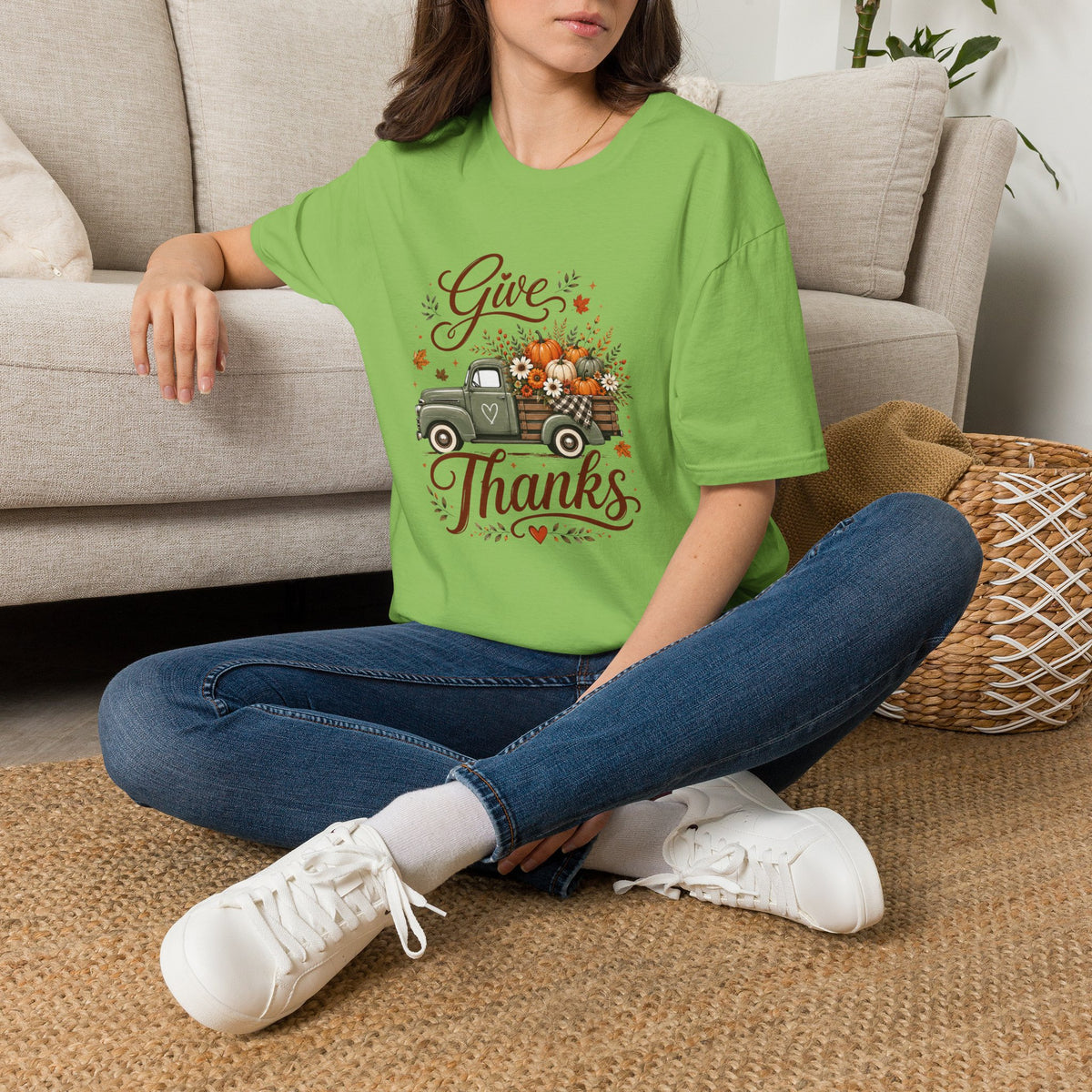 Give Thanks Fall Truck T-Shirt — Pumpkin Harvest Autumn Tee