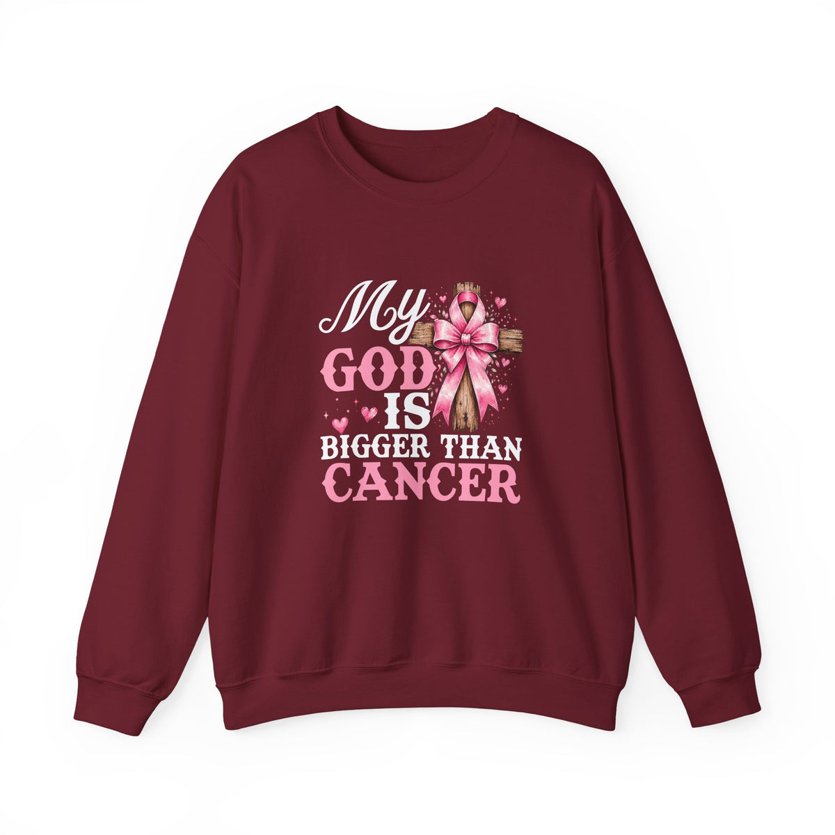 My God Is Bigger Than Cancer Breast Cancer Awareness Crewneck Sweatshirt