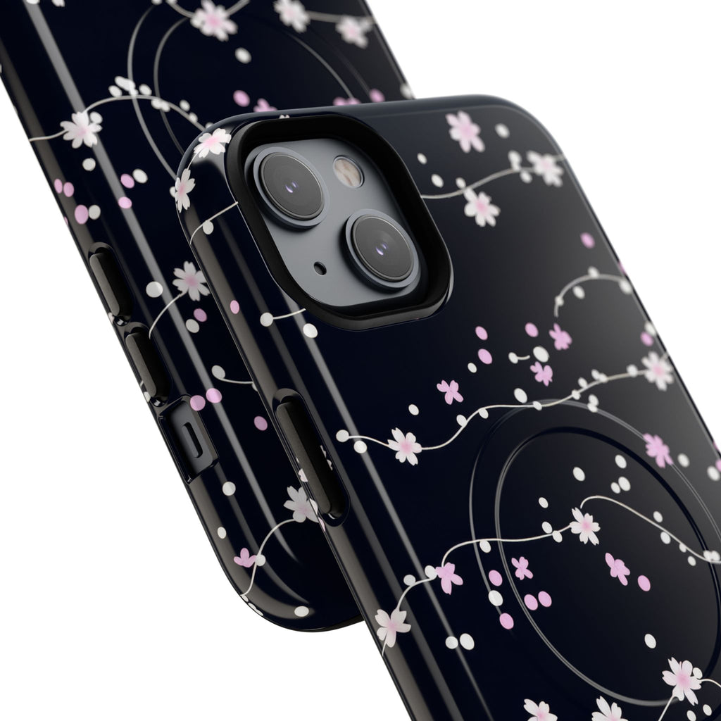 Magnetic Phone Case — Black Sakura Cherry Blossom Tough Cover
