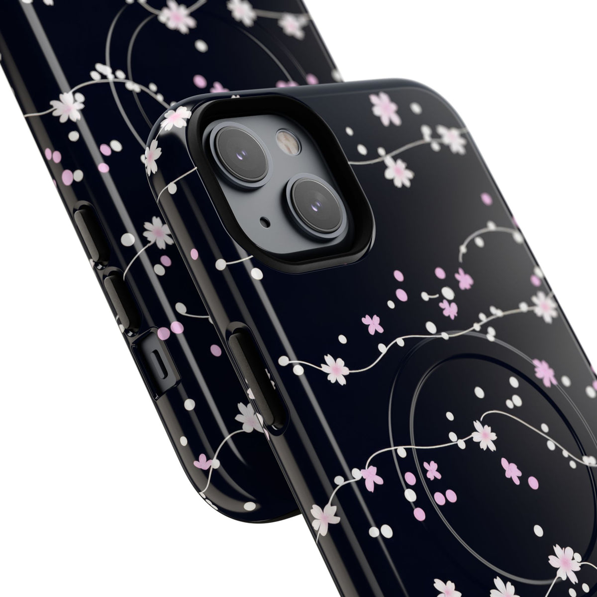 Magnetic Phone Case — Black Sakura Cherry Blossom Tough Cover