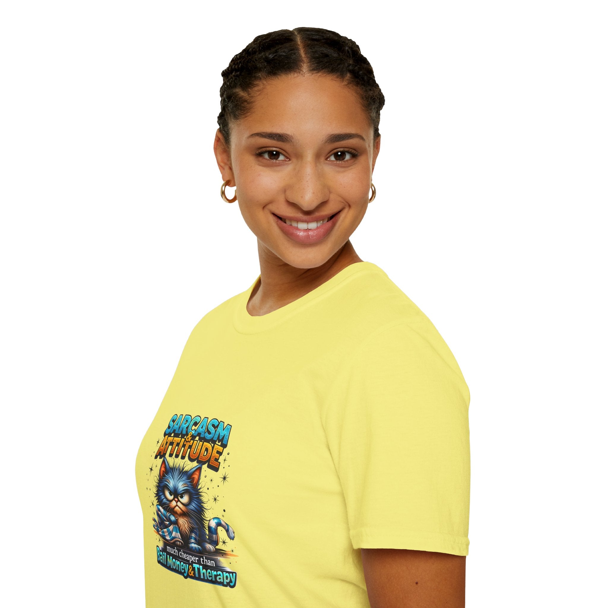 Sarcasm & Attitude Grumpy Cat T-Shirt — Funny Sarcastic Gift for Her Graphic Tee