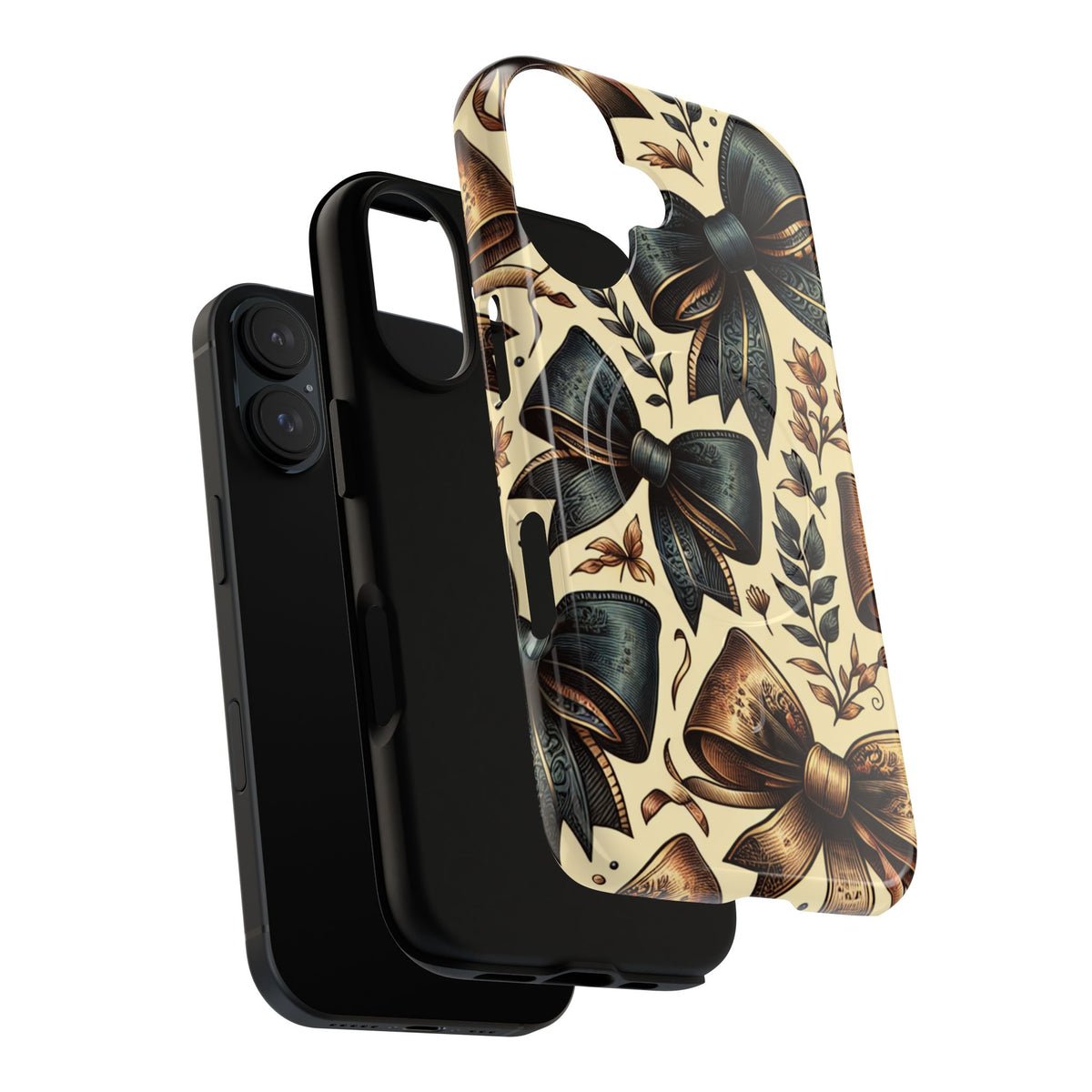 Bow Pattern Tough Magnetic Phone Case — Vintage Ribbon Floral Design
