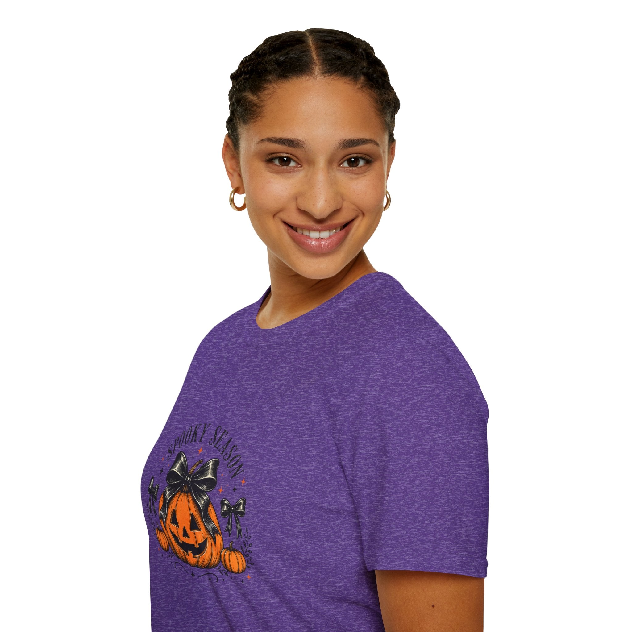 Spooky Season Jack-O'-Lantern Bow T-Shirt — Cute Halloween Gift for Women Graphic Tee