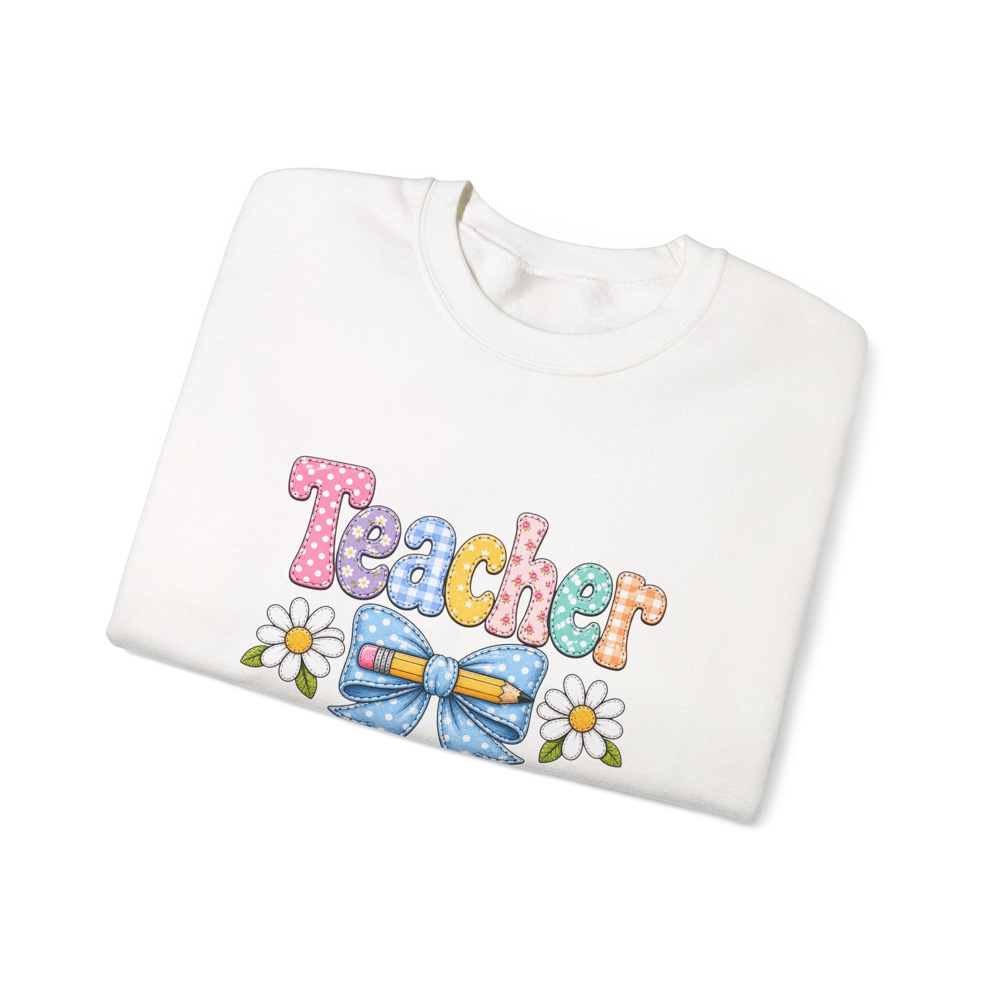 Teacher Floral Bow Sweatshirt — Cute Pastel Gift for Teachers Appreciation Crewneck