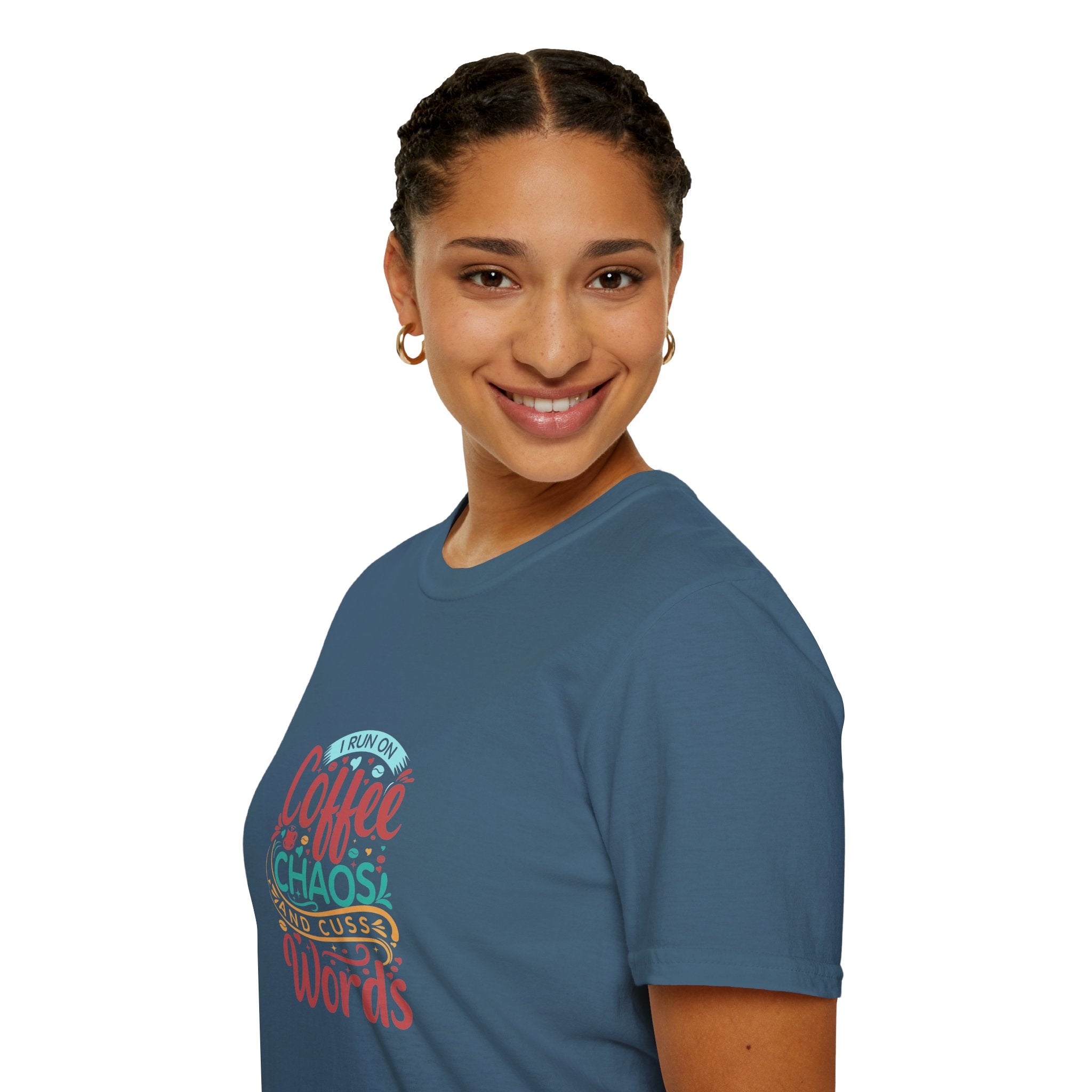 I Run on Coffee Chaos and Cuss Words T-Shirt — Funny Gift for Her Sarcastic Mom Tee