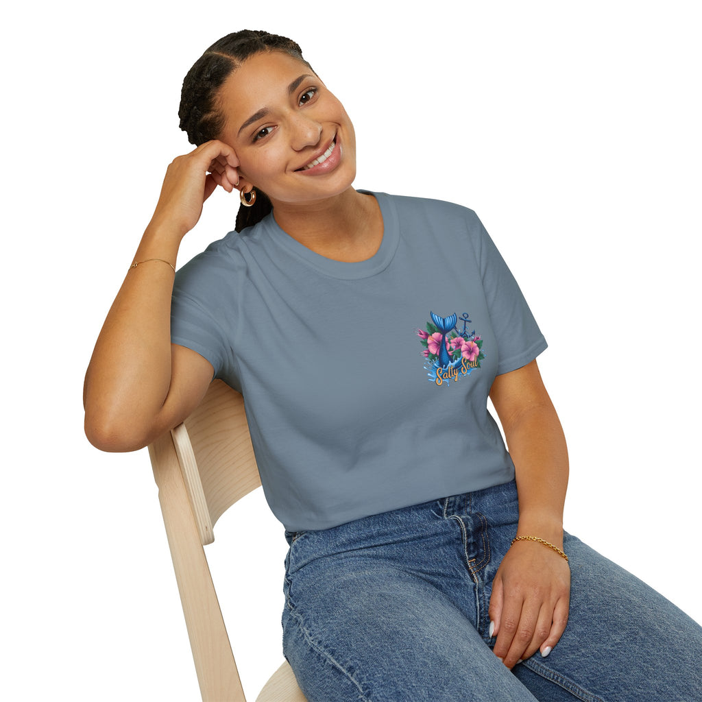 Salty Soul Mermaid Anchor Floral T-Shirt — Cute Beach Gift for Women Nautical Tee