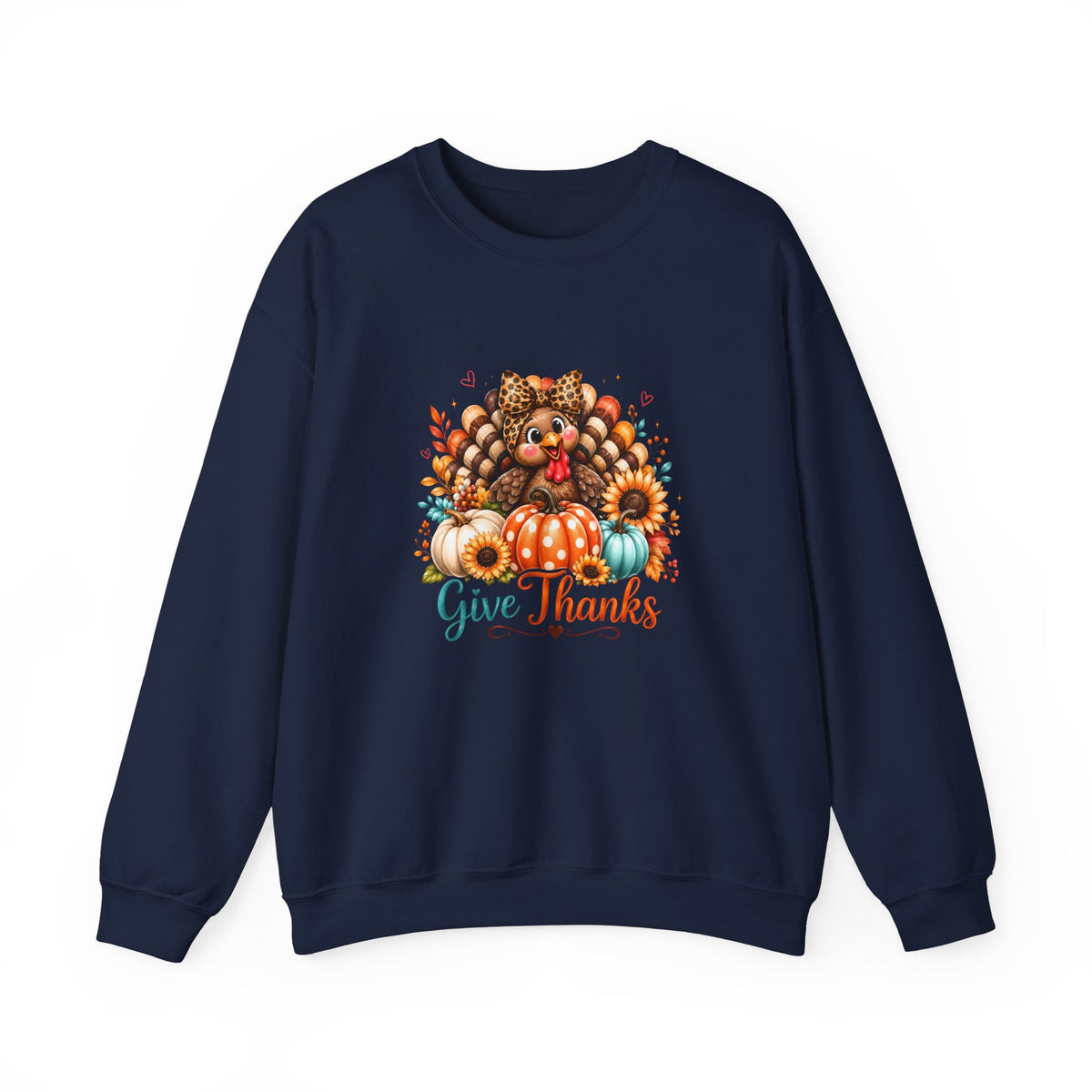 Sweatshirt — "Give Thanks" Autumn Turkey & Pumpkin Thanksgiving Crewneck