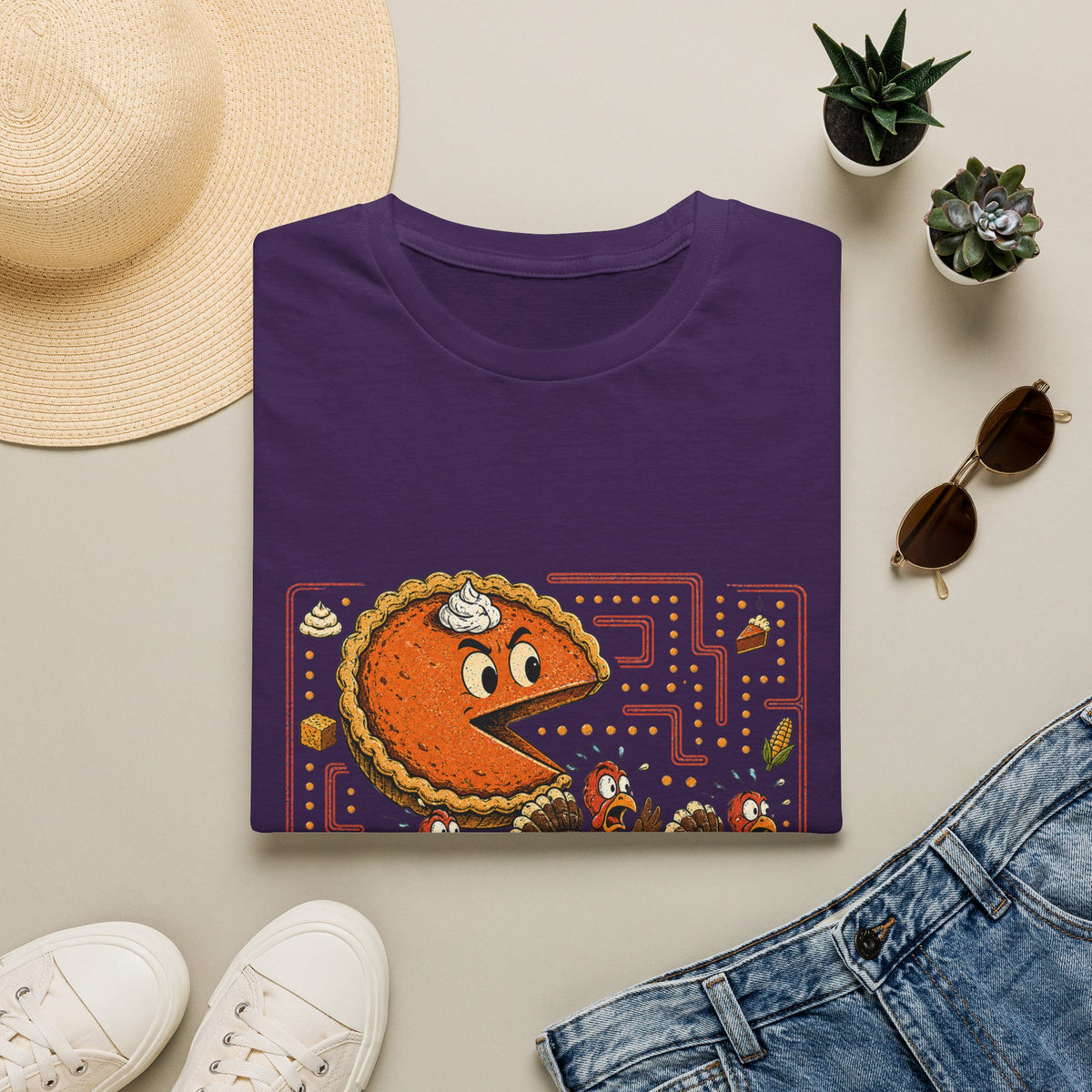 Retro Pie Monster T-Shirt — Funny Pac-Maze Dessert Gamer Tee