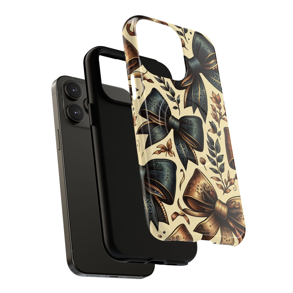 Bow Pattern Tough Magnetic Phone Case — Vintage Ribbon Floral Design