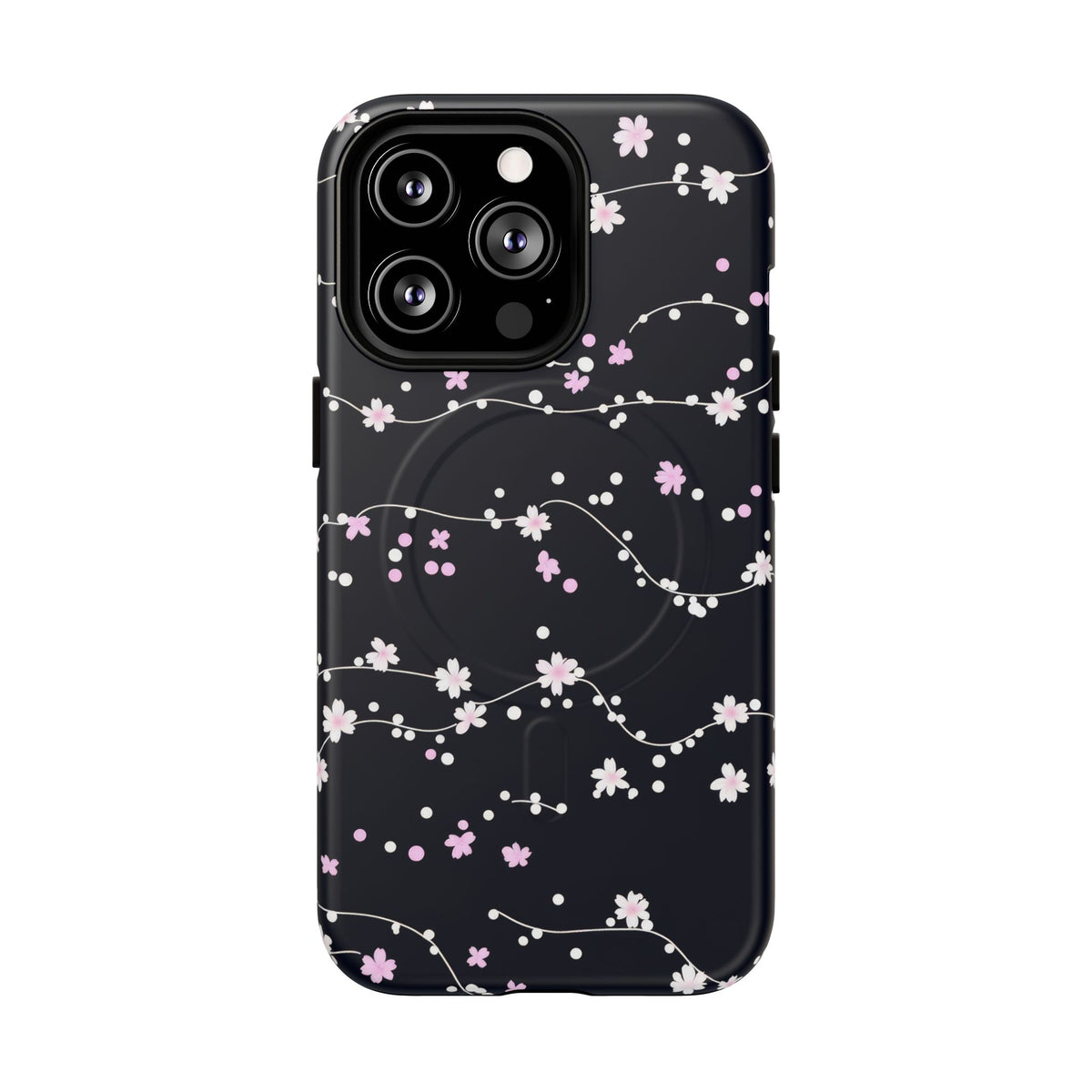 Magnetic Phone Case — Black Sakura Cherry Blossom Tough Cover