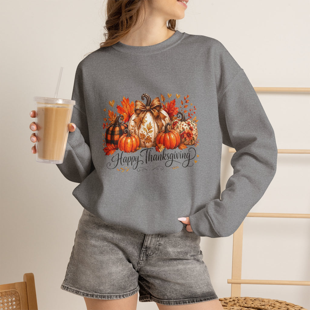 Thanksgiving Pumpkin Crewneck Sweatshirt — Happy Thanksgiving Harvest Design
