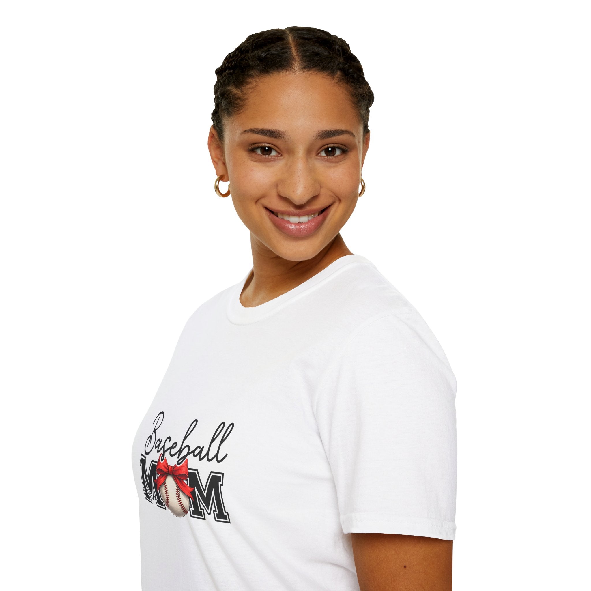 Baseball Mom T-Shirt — Cute Red Bow Gift for Sports Moms Game Day Graphic Tee