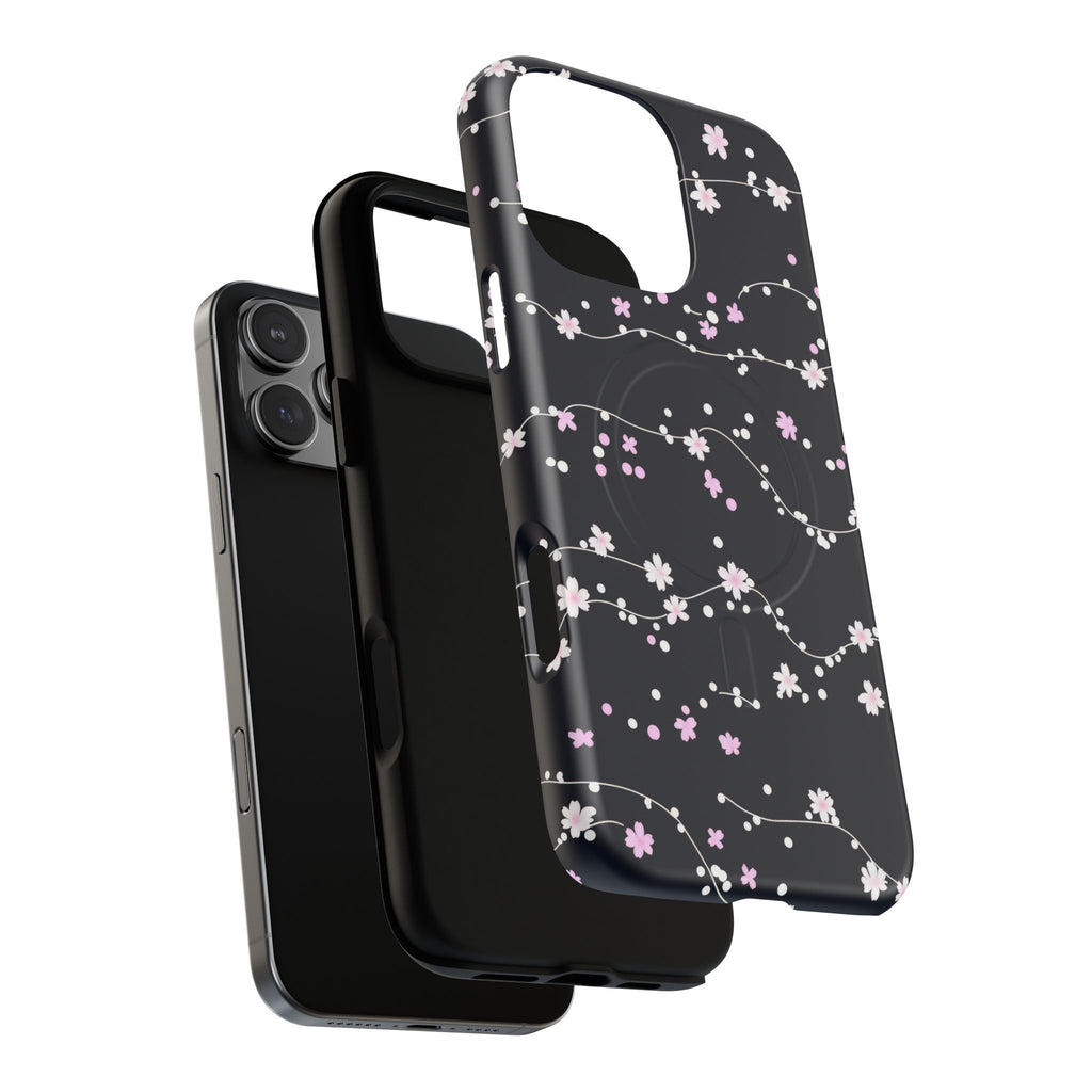 Magnetic Phone Case — Black Sakura Cherry Blossom Tough Cover