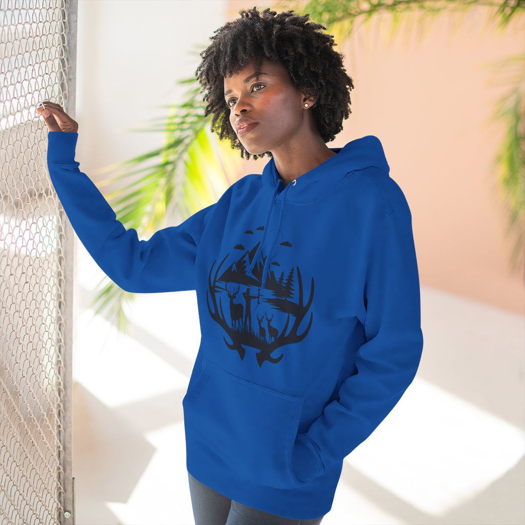 Deer Antler Mountain Hoodie — Rustic Outdoor Gift for Him Wildlife Graphic Pullover