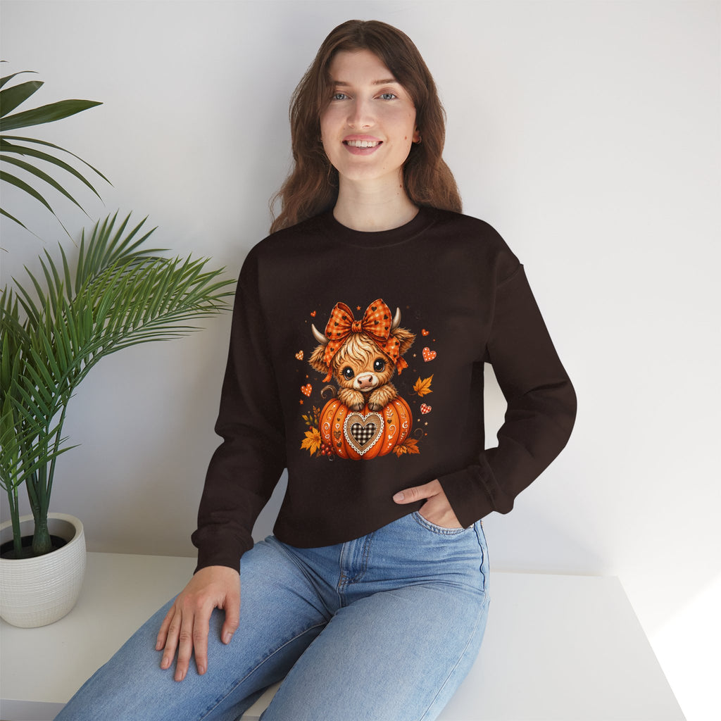 Cute Highland Cow Pumpkin Halloween Sweatshirt