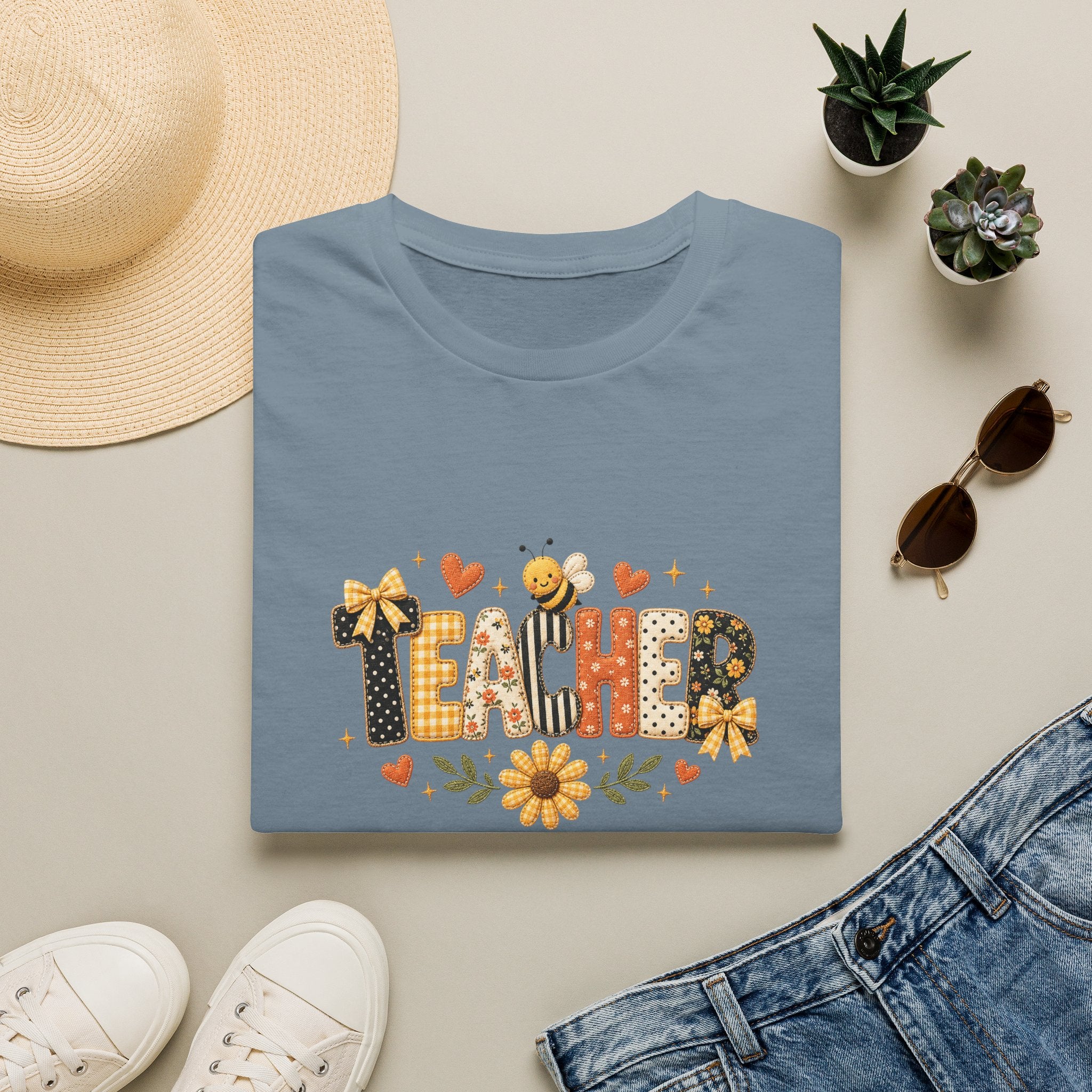 Teacher Floral Bee T-Shirt — Cute Back-to-School Gift for Teachers Graphic Tee