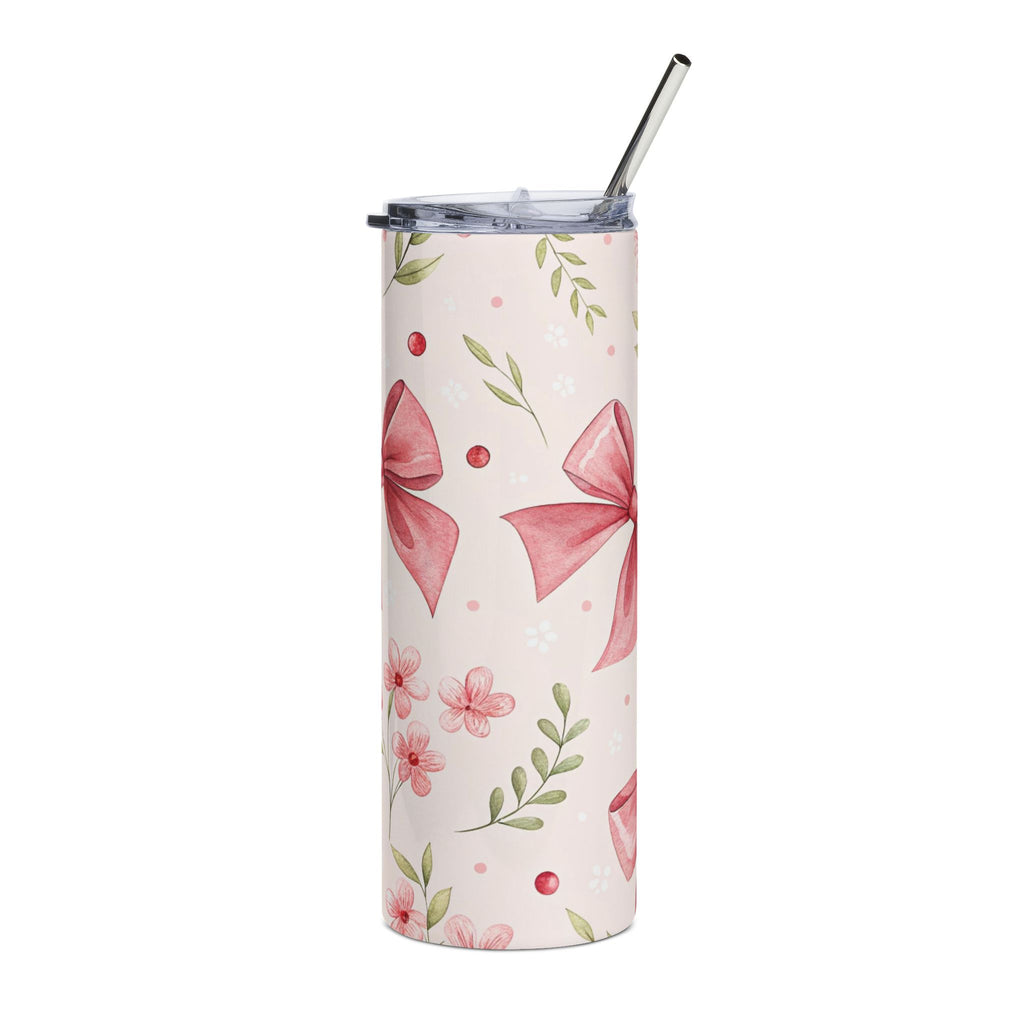 20oz Pink Bow Floral Stainless Steel Tumbler — Cute Floral Gift for Her