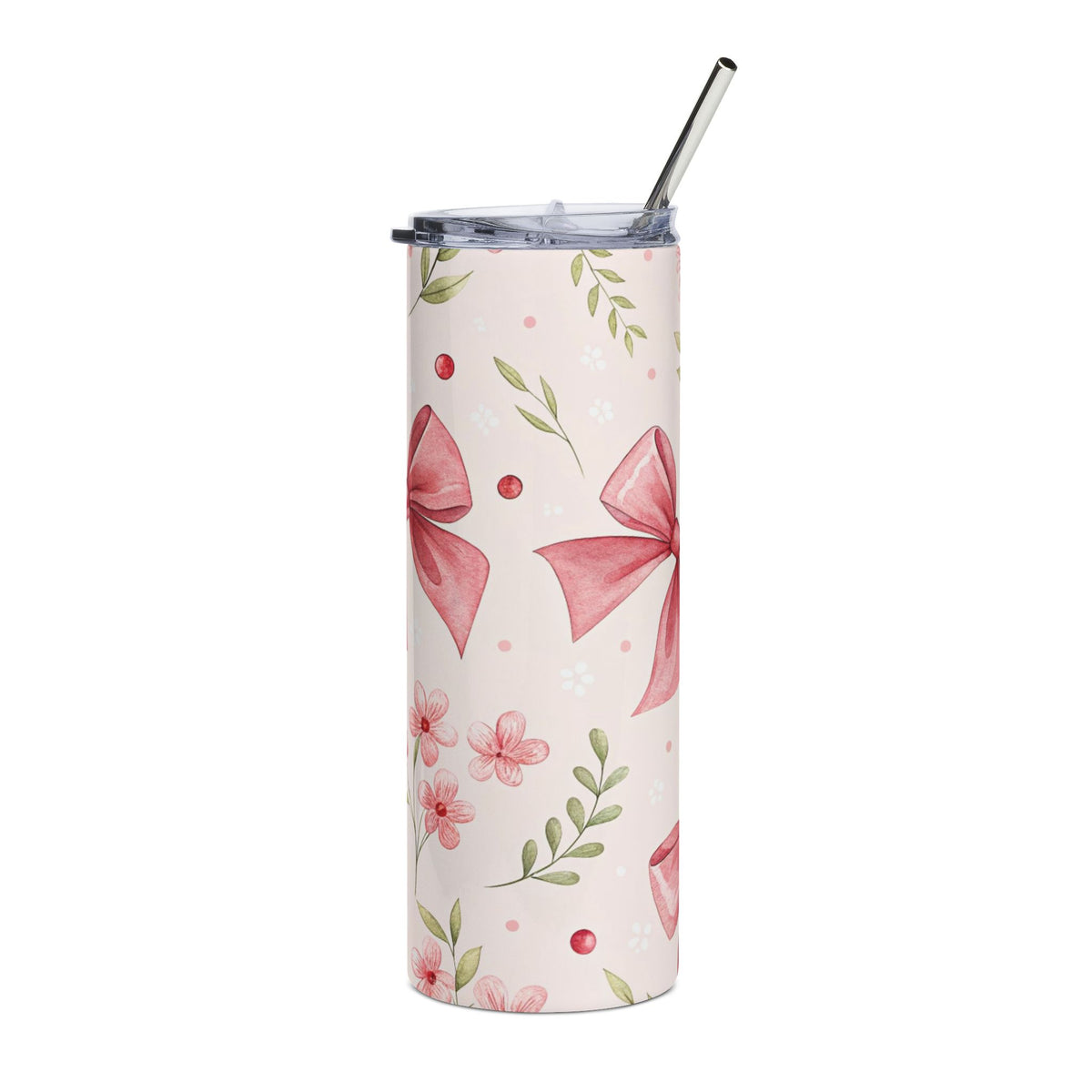 20oz Pink Bow Floral Stainless Steel Tumbler — Cute Floral Gift for Her