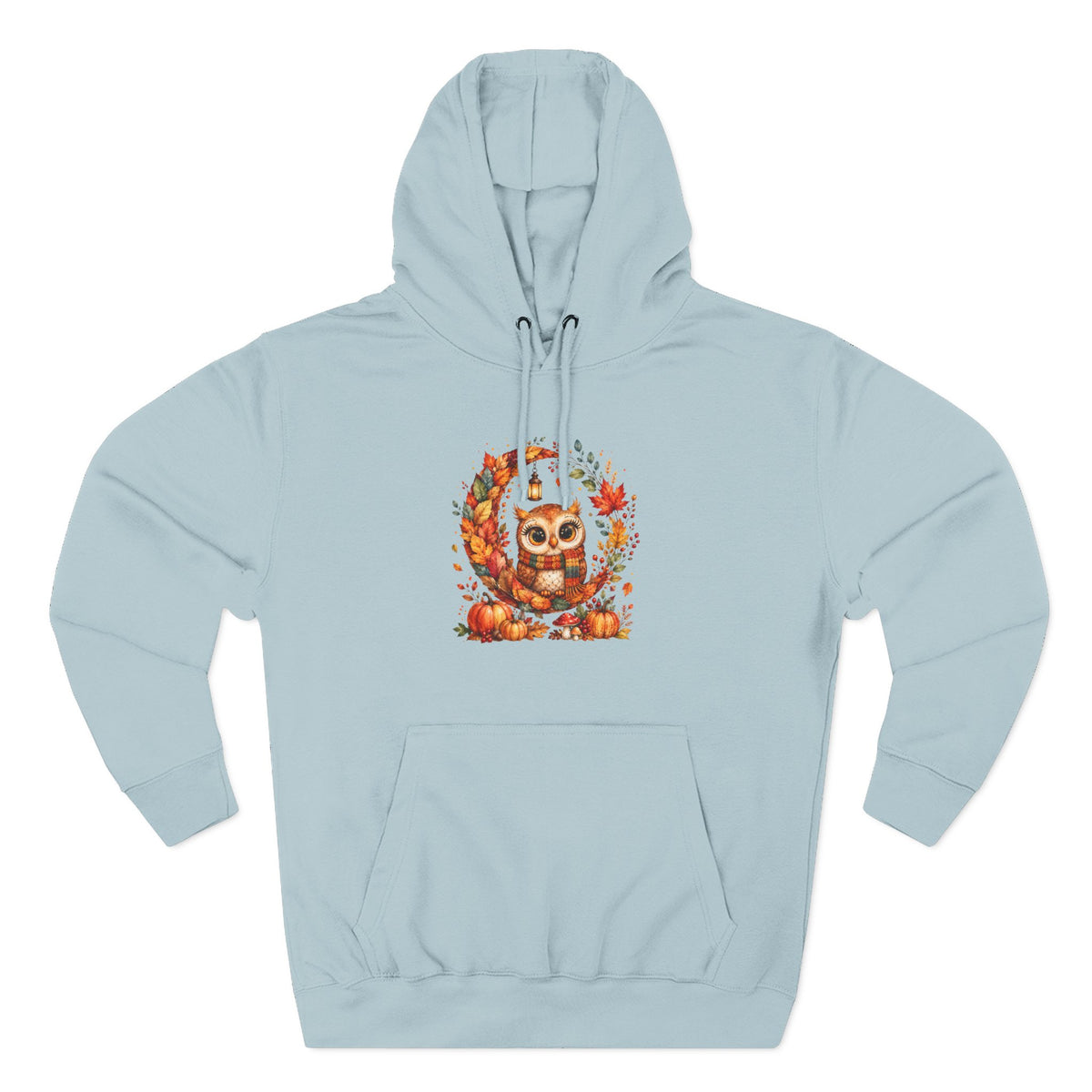 Cozy Autumn Owl Crescent Moon Embroidered Hoodie