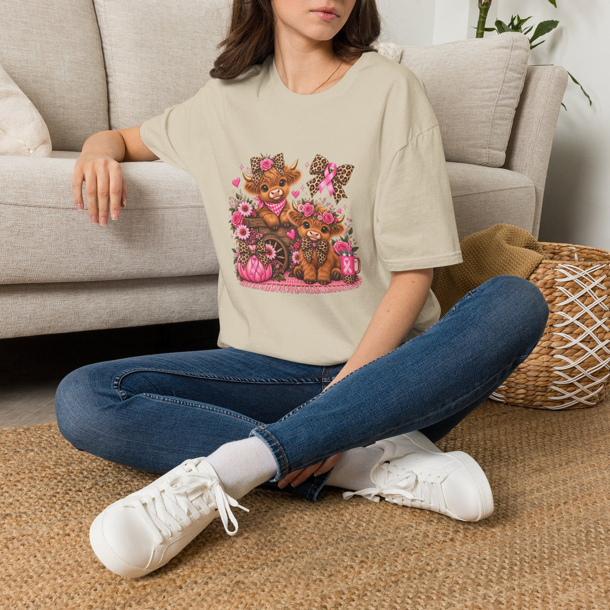 Breast Cancer Awareness Highland Cow T-Shirt