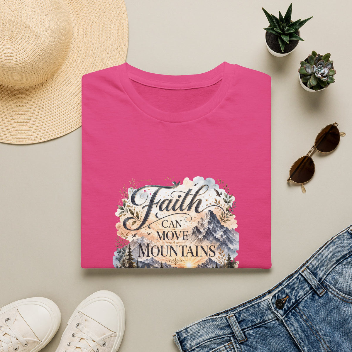 Faith Can Move Mountains T-Shirt Inspirational Christian Mountain Graphic Tee