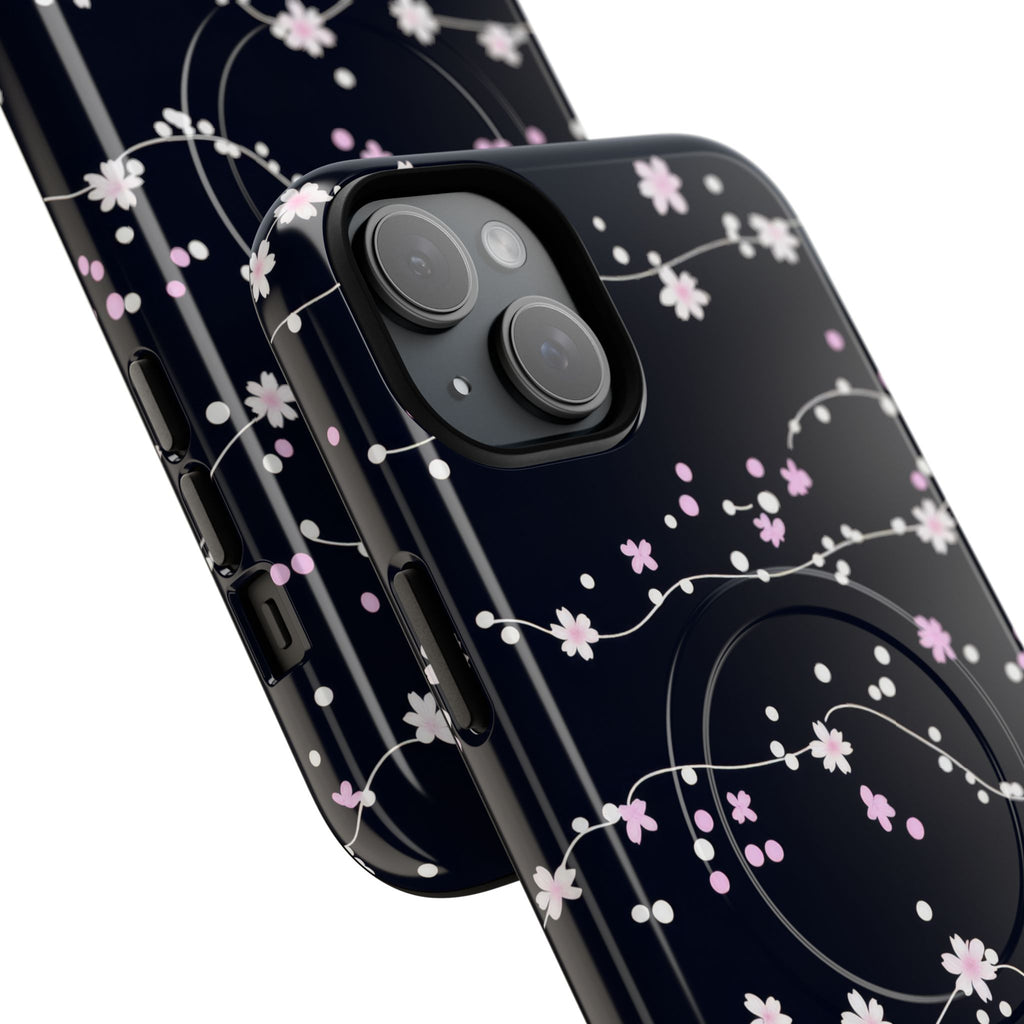 Magnetic Phone Case — Black Sakura Cherry Blossom Tough Cover