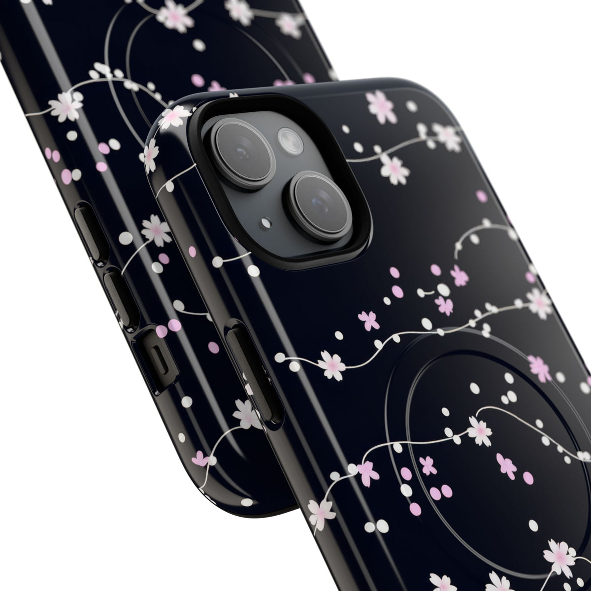 Magnetic Phone Case — Black Sakura Cherry Blossom Tough Cover