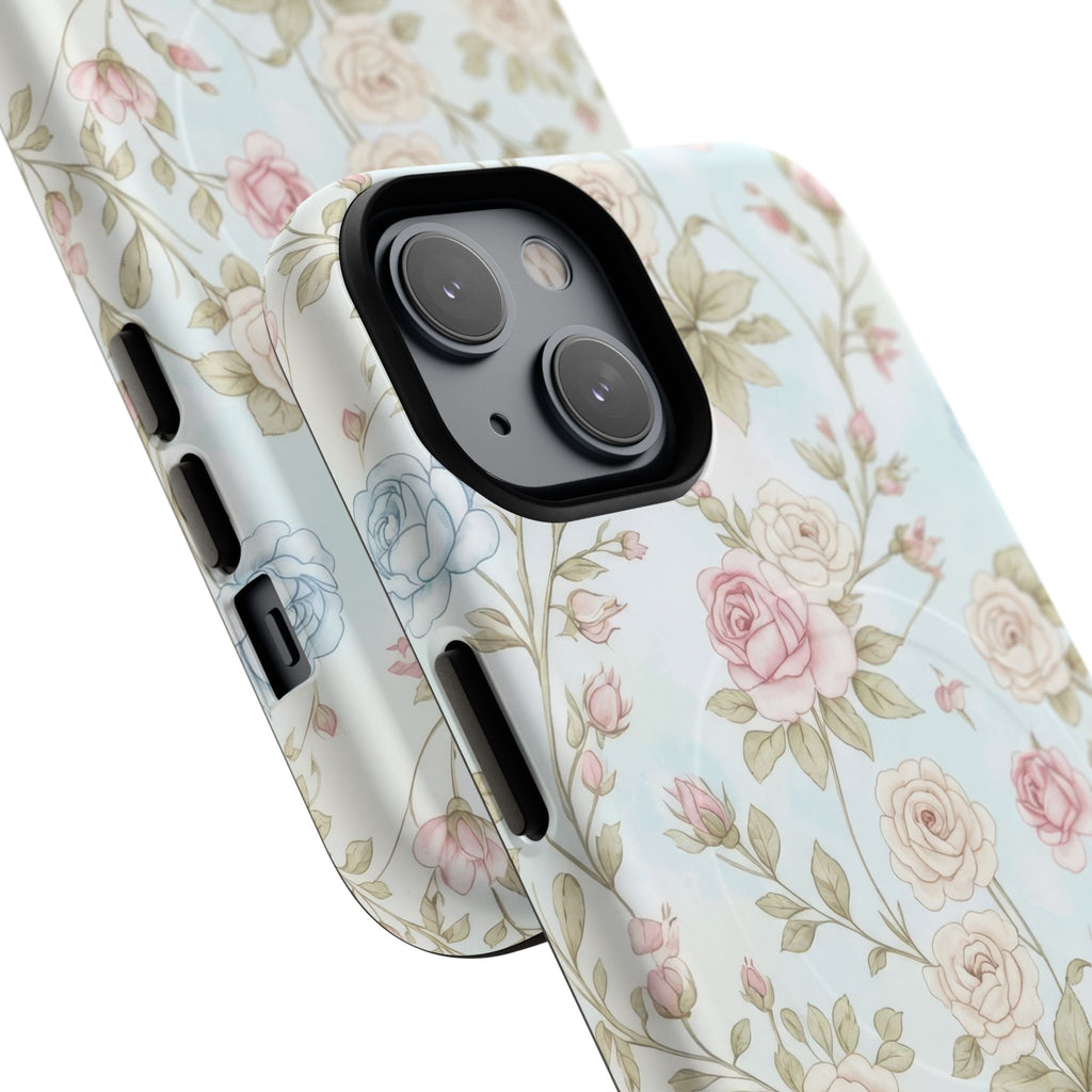Vintage Floral Rose Magnetic iPhone Case — MagSafe Tough Protective Cover