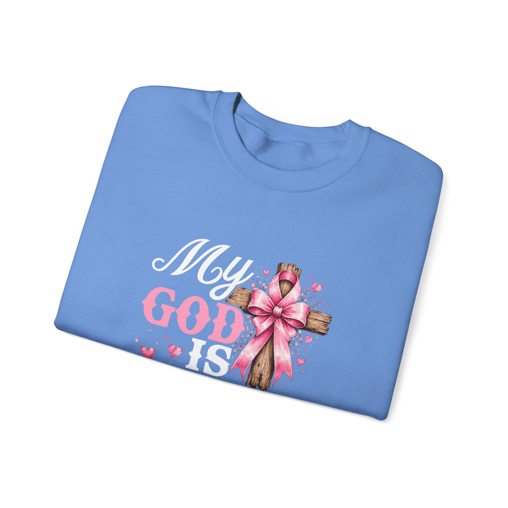 My God Is Bigger Than Cancer Breast Cancer Awareness Crewneck Sweatshirt