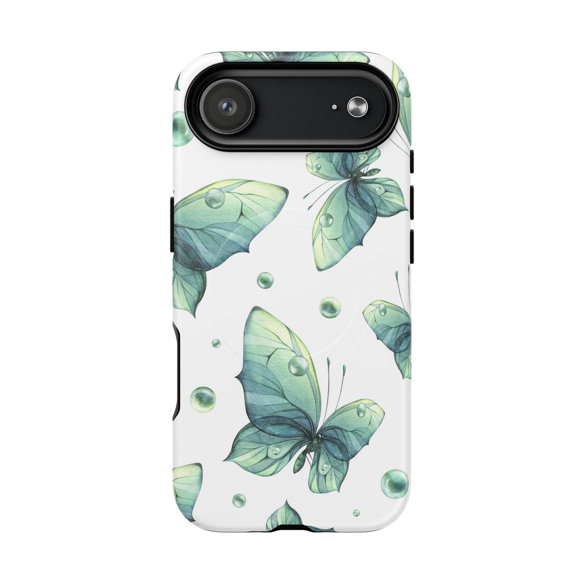 Butterfly Watercolor Magnetic Phone Case — Green Floral Tough Protective Cover