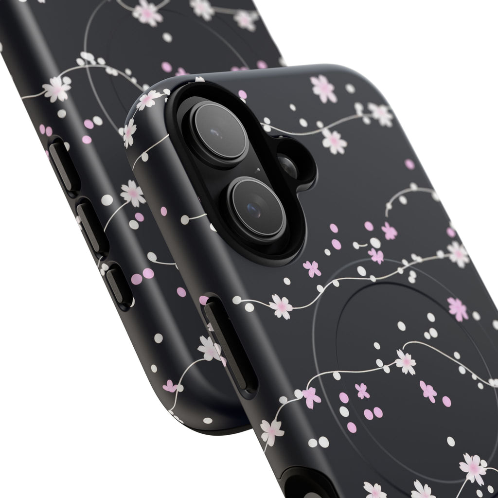 Magnetic Phone Case — Black Sakura Cherry Blossom Tough Cover