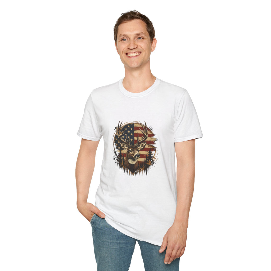 American Flag Deer T-Shirt — Patriotic Buck Gift for Hunters Men's Graphic Tee