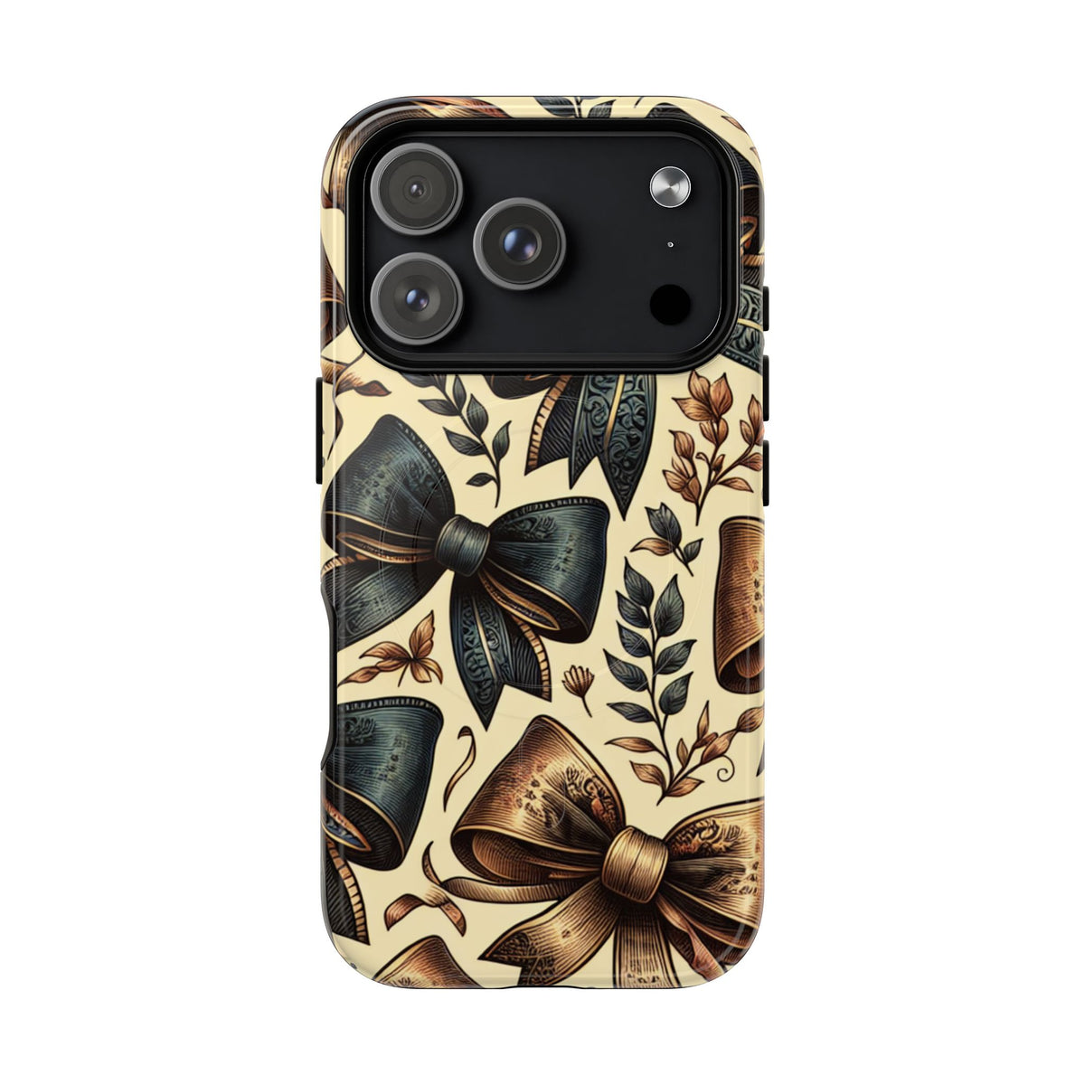Bow Pattern Tough Magnetic Phone Case — Vintage Ribbon Floral Design