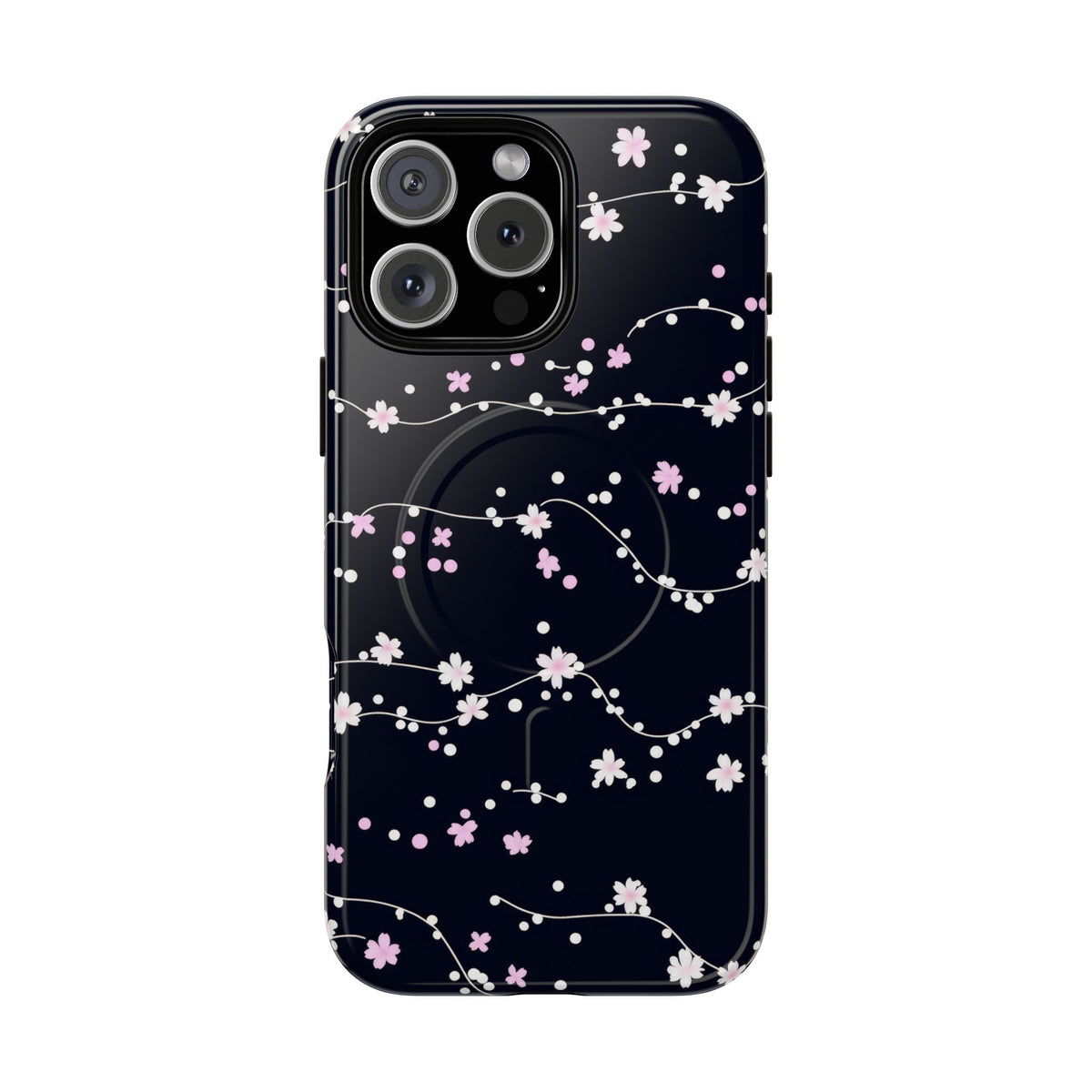 Magnetic Phone Case — Black Sakura Cherry Blossom Tough Cover
