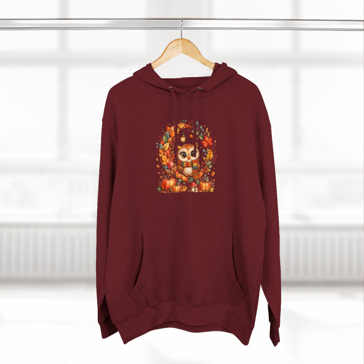 Cozy Autumn Owl Crescent Moon Embroidered Hoodie