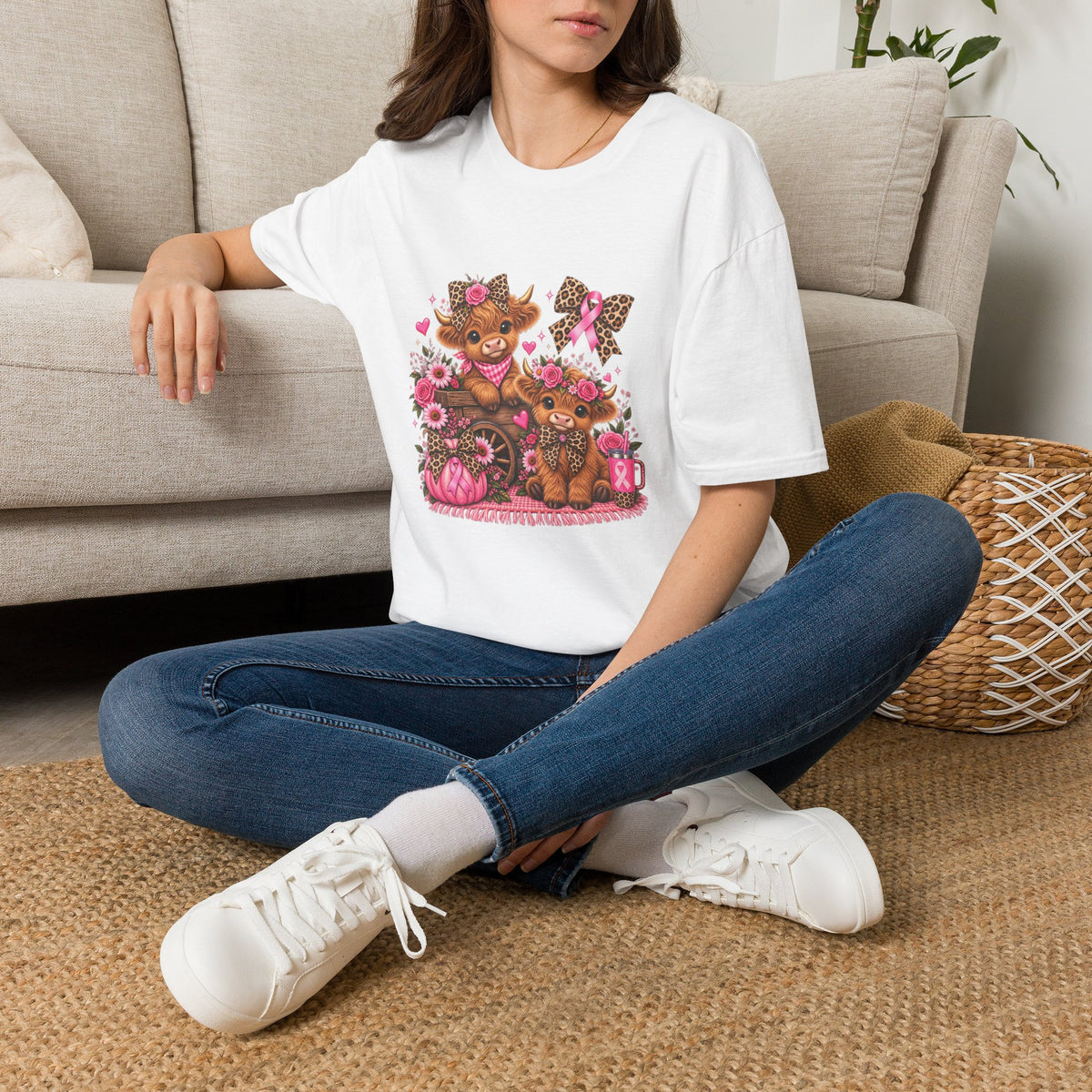 Breast Cancer Awareness Highland Cow T-Shirt