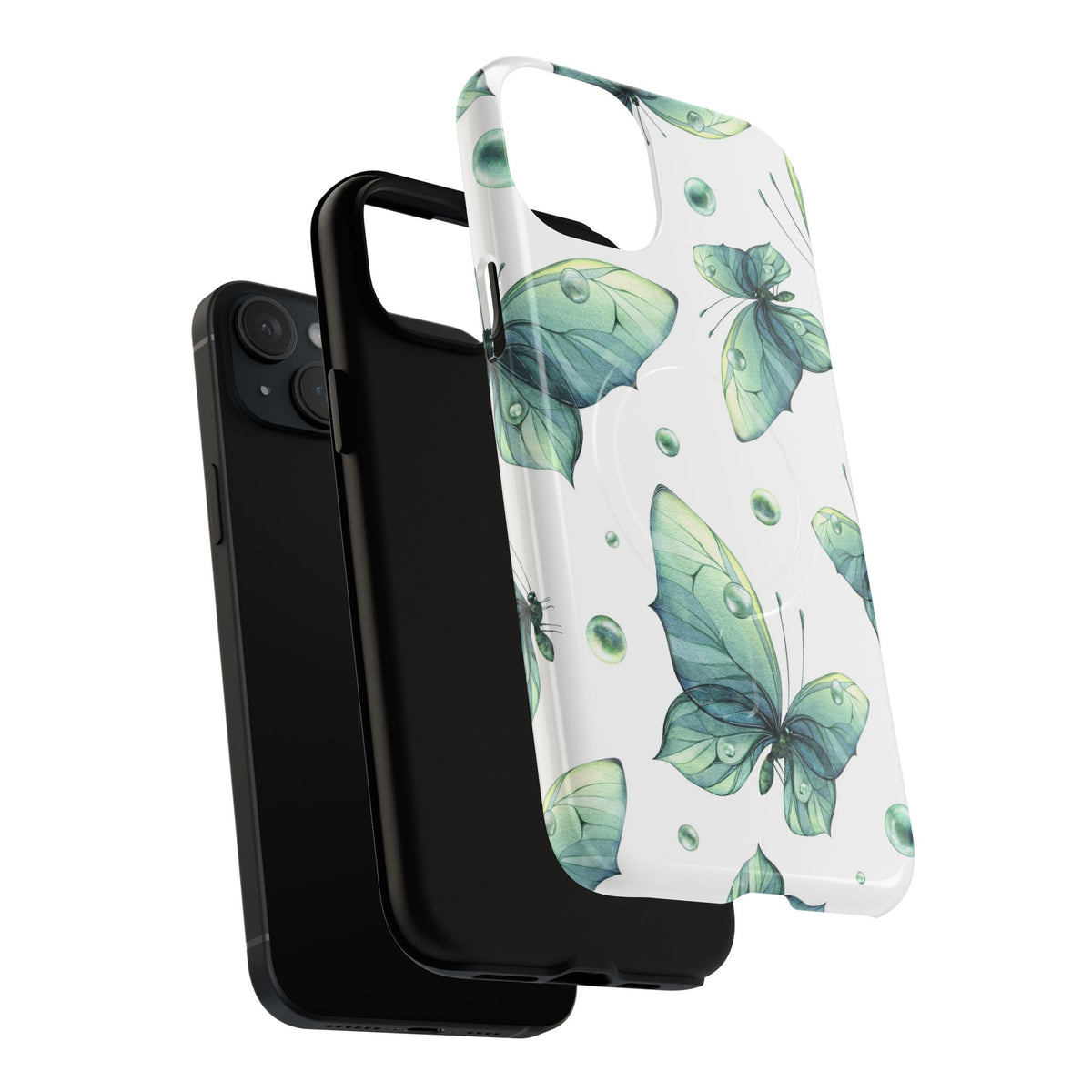 Butterfly Watercolor Magnetic Phone Case — Green Floral Tough Protective Cover