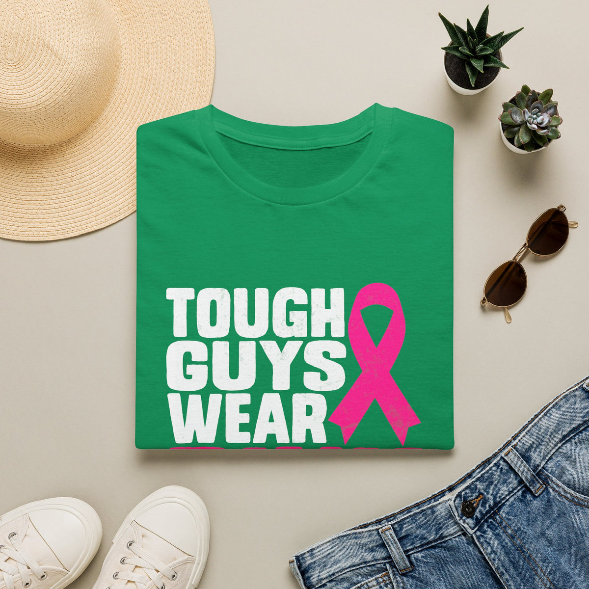 Tough Guys Wear Pink Breast Cancer Awareness T-Shirt Graphic Tee