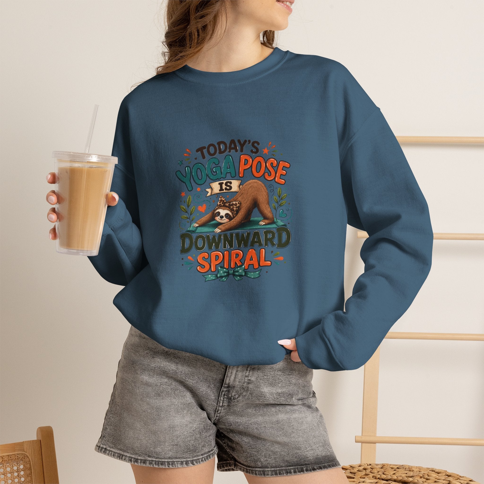 Downward Spiral Sloth Sweatshirt — Funny Lazy Gift for Her Yoga Pose Crewneck