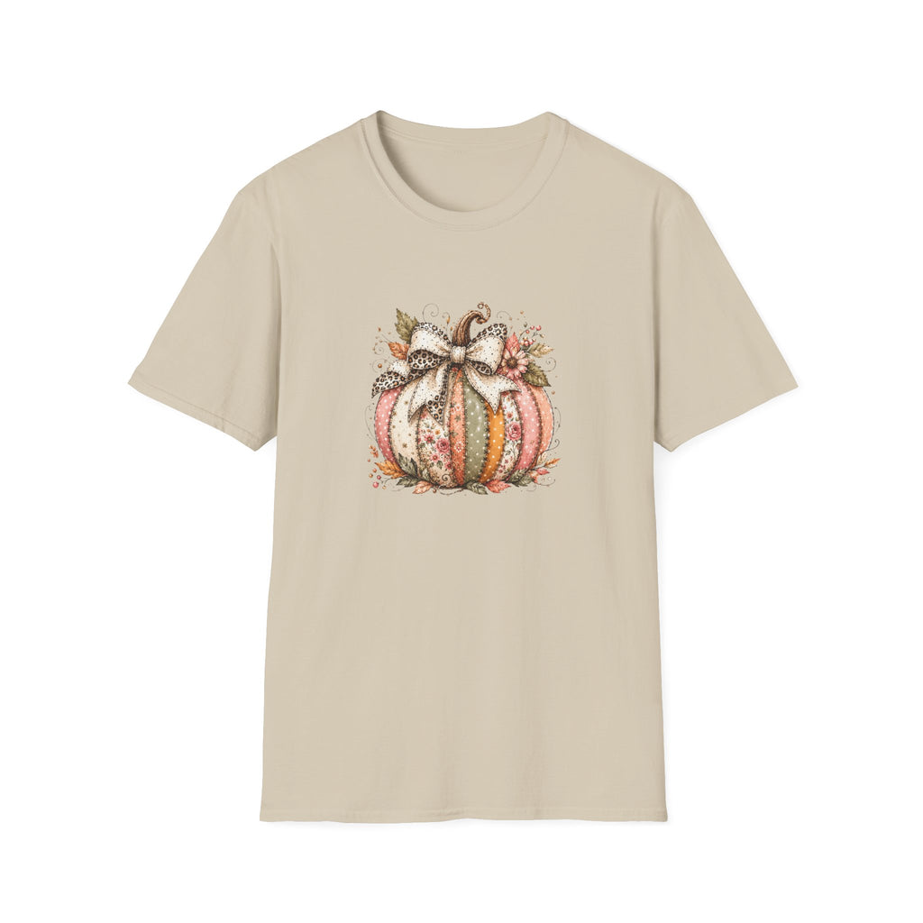 Autumn Floral Pumpkin Leopard Bow T-Shirt — Cute Fall Gift for Women Graphic Tee