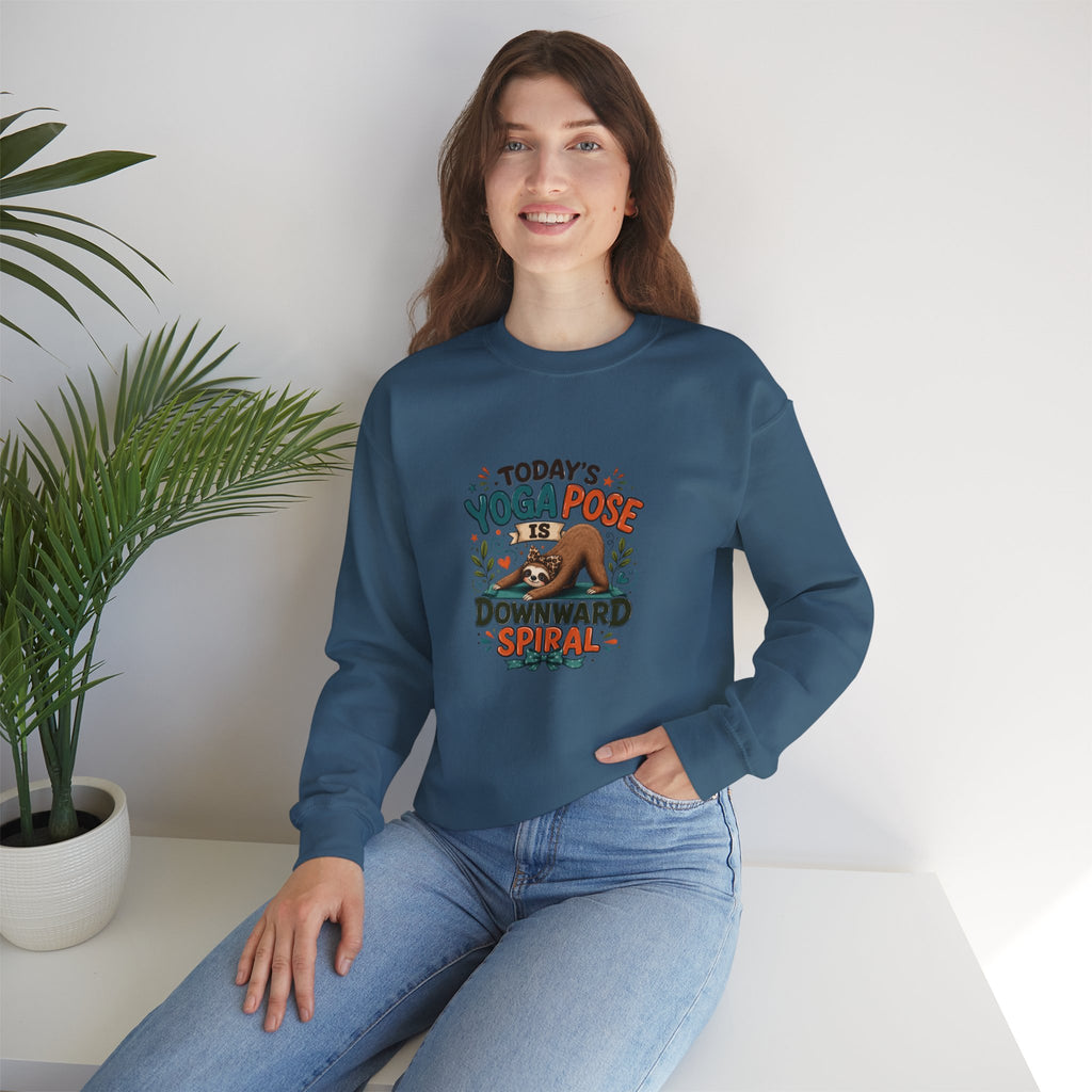 Downward Spiral Sloth Sweatshirt — Funny Lazy Gift for Her Yoga Pose Crewneck