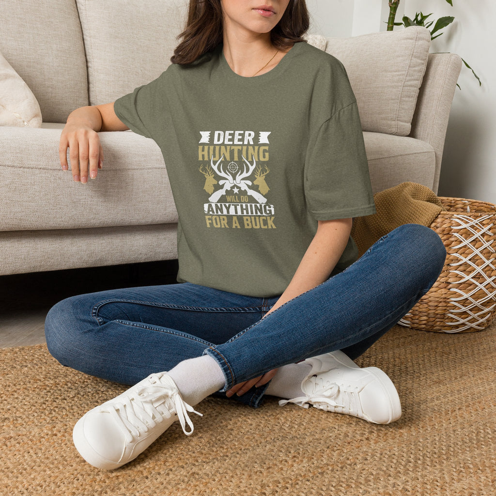 Will Do Anything for a Buck Deer T-Shirt — Funny Hunting Gift for Men Graphic Tee