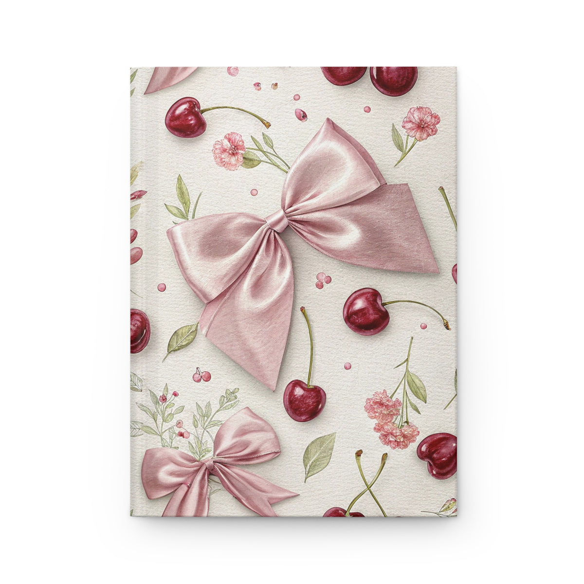Cherry Bow Hardcover Journal — Pink Ribbon Floral Notebook for Gifts & Journaling