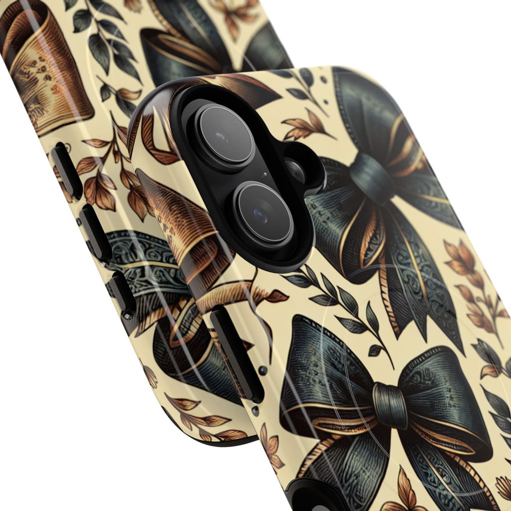 Bow Pattern Tough Magnetic Phone Case — Vintage Ribbon Floral Design