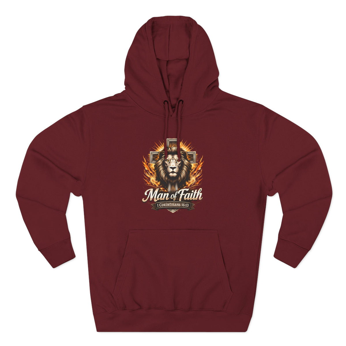 Man of Faith Lion Crest Graphic Fleece Pullover Hoodie