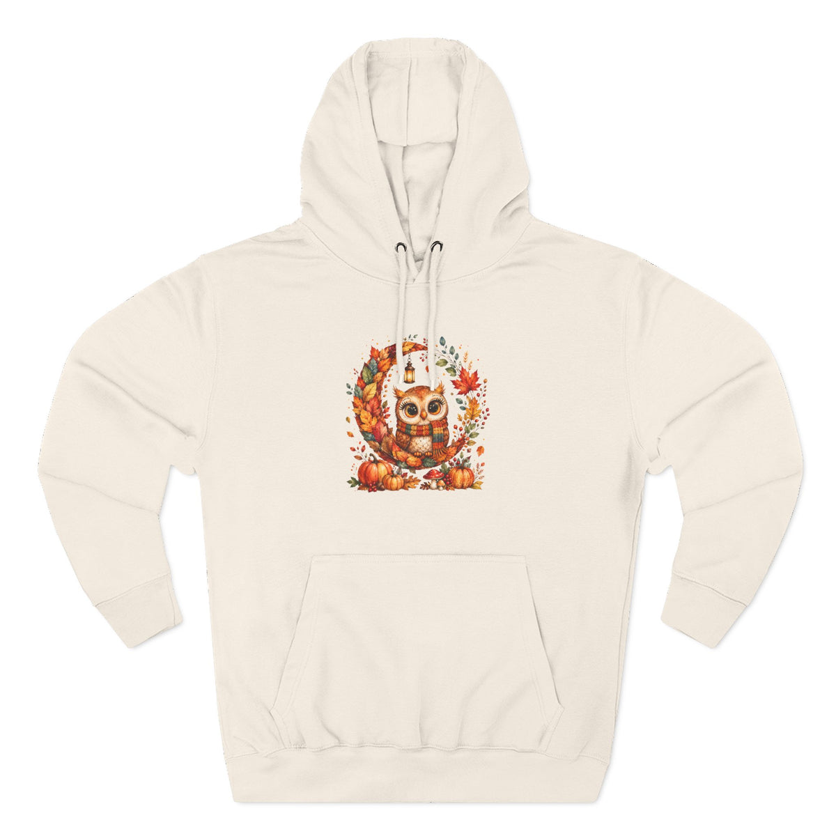 Cozy Autumn Owl Crescent Moon Embroidered Hoodie