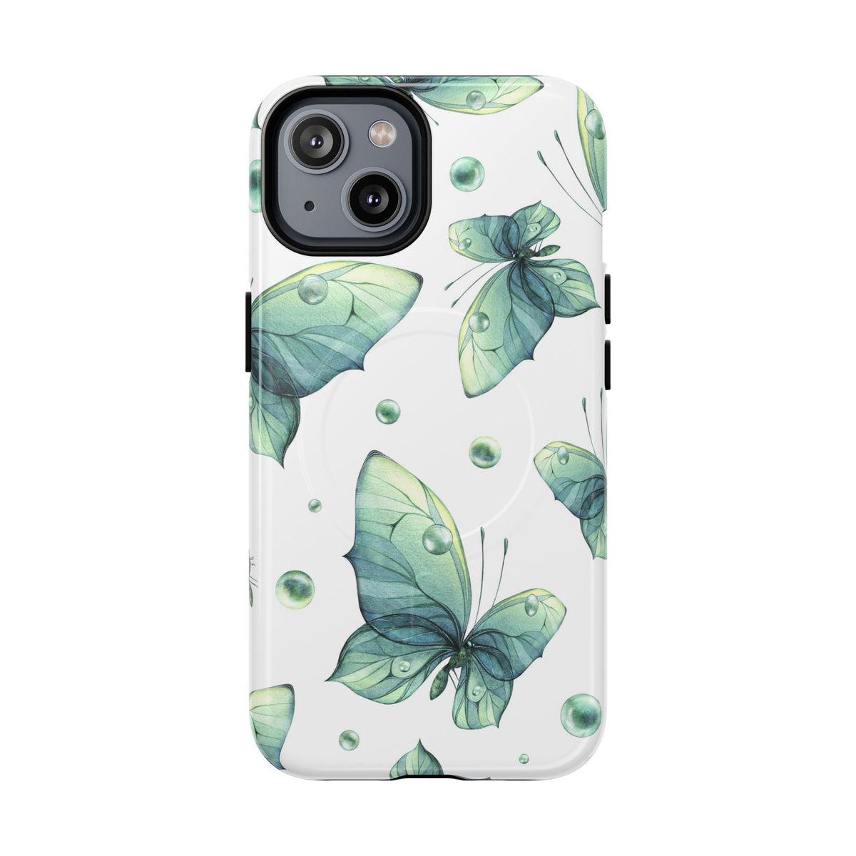 Butterfly Watercolor Magnetic Phone Case — Green Floral Tough Protective Cover